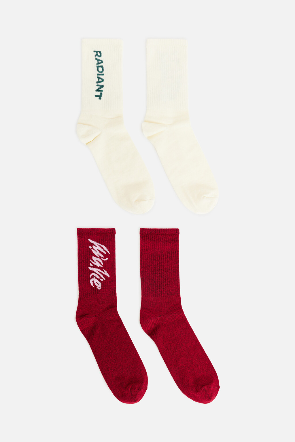 Набор носков высоких хлопковых с принтом (2 пары) - цвет белый - 1