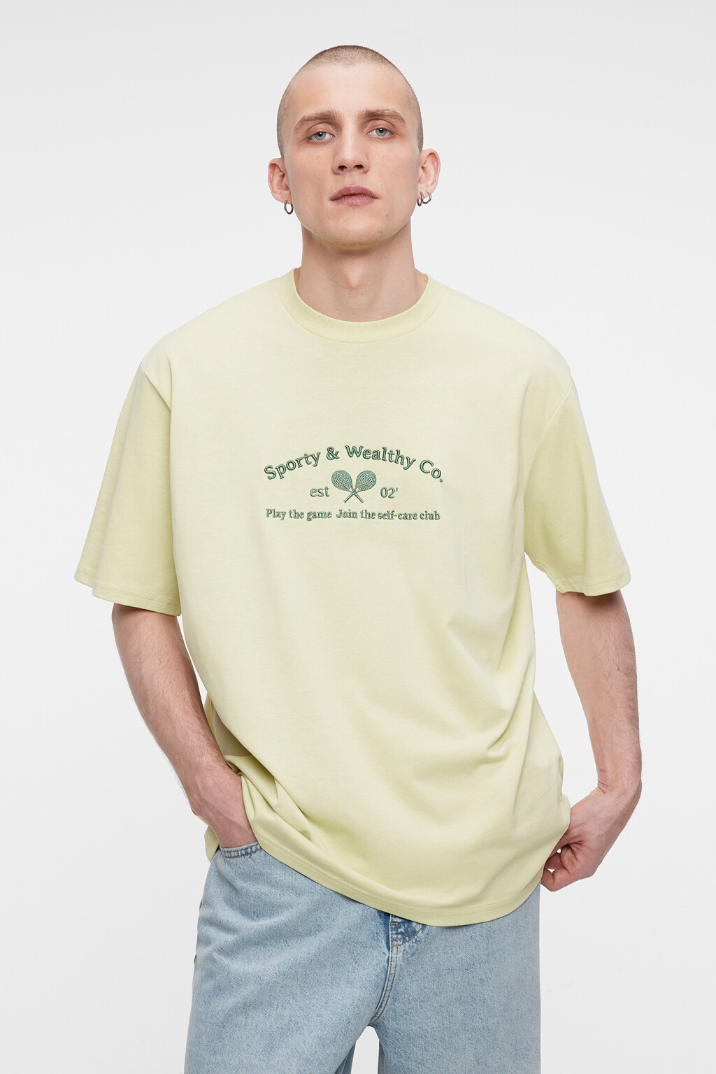 Футболка прямая хлопковая с принтом-надписью - цвет бежевый - 1