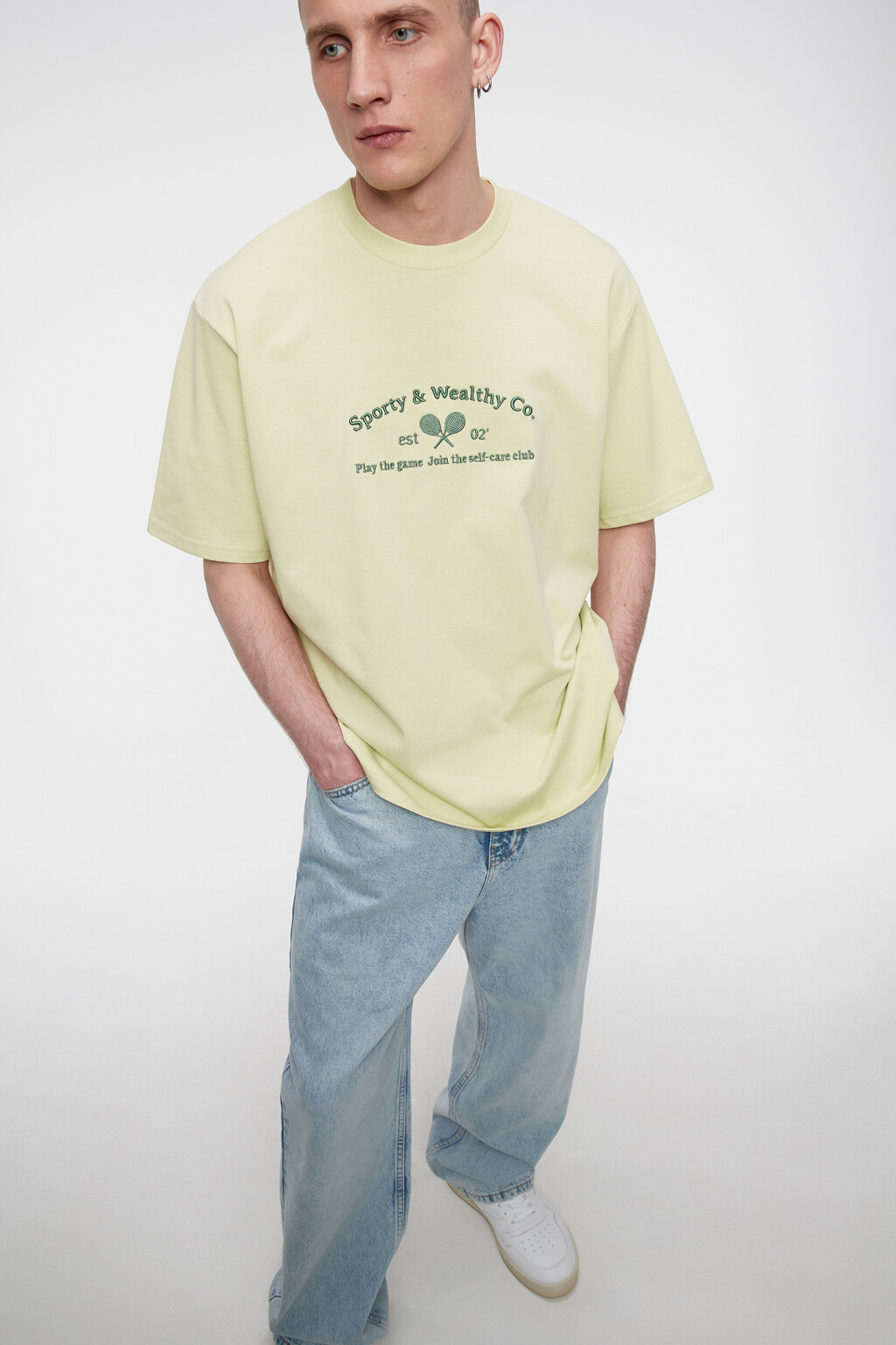 Футболка прямая хлопковая с принтом-надписью - цвет бежевый - 8