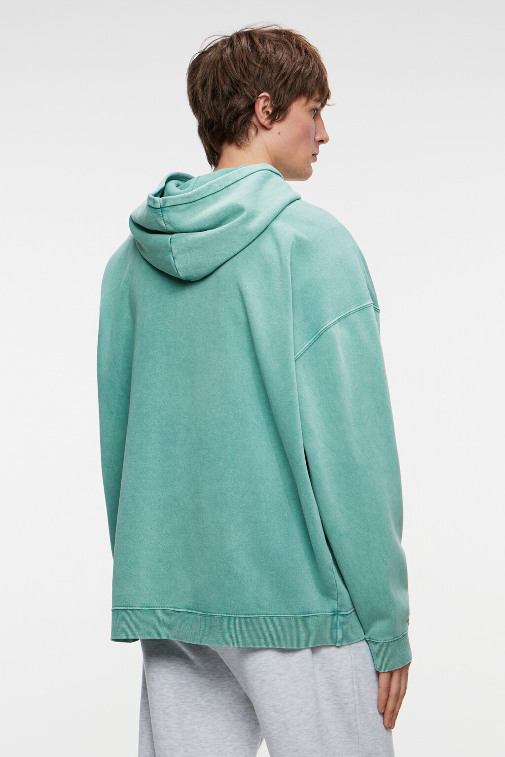 Толстовка oversize хлопковая с капюшоном и карманом - цвет зеленый - 3