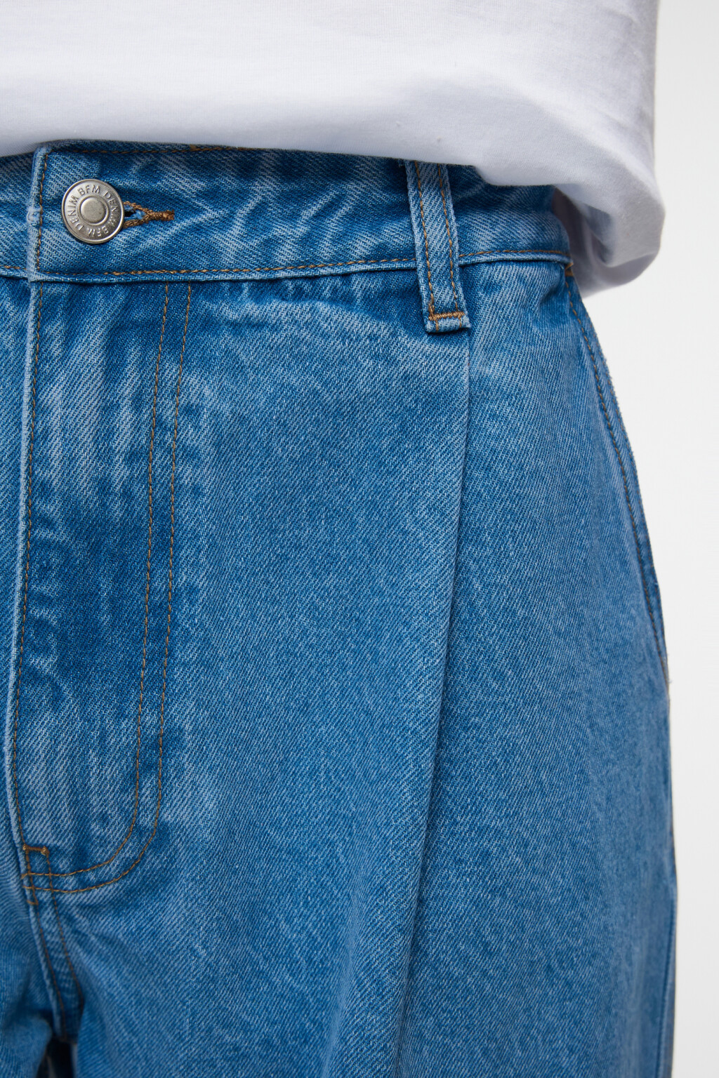 Джинсы-бананы широкие с высокой посадкой - цвет голубой - 5