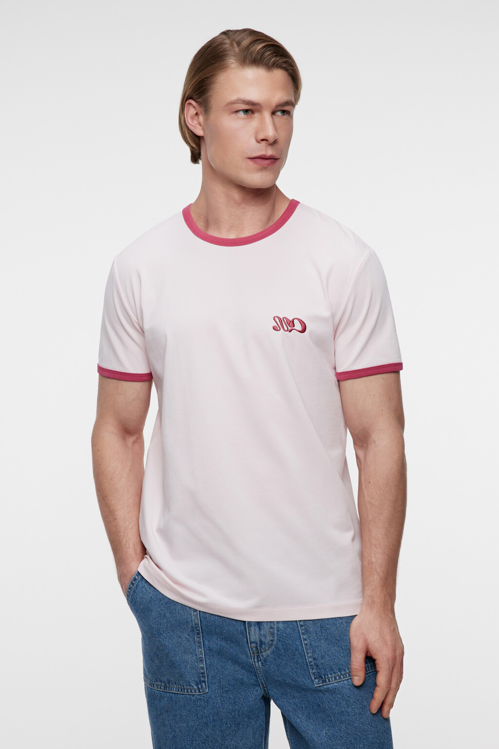 Футболка хлопковая с контрастной окантовкой - цвет розовый - 1