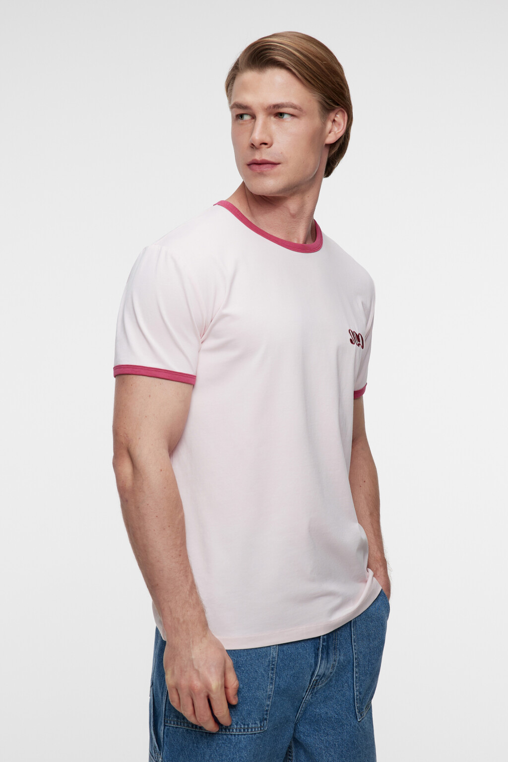 Футболка хлопковая с контрастной окантовкой - цвет розовый - 2