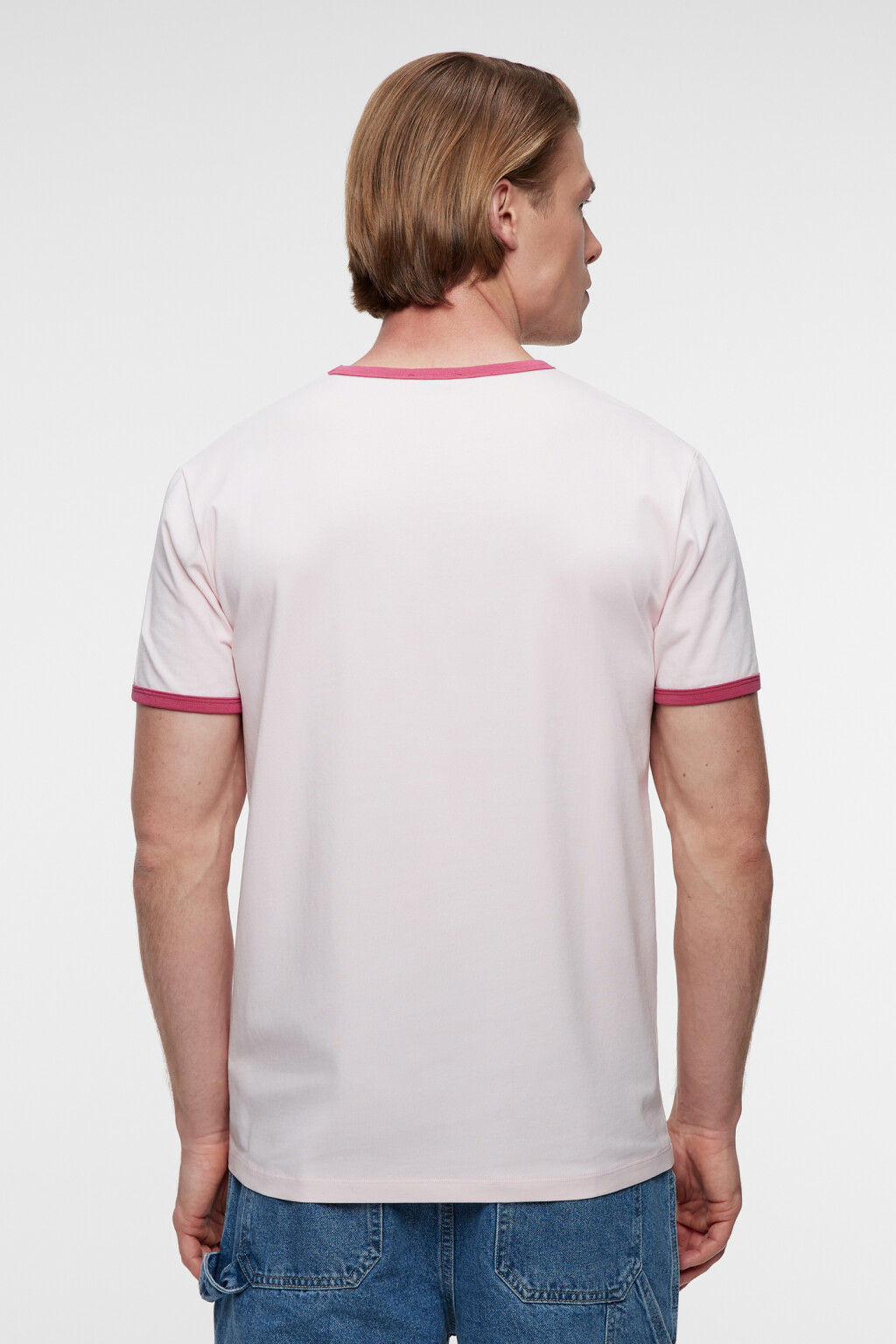 Футболка хлопковая с контрастной окантовкой - цвет розовый - 3