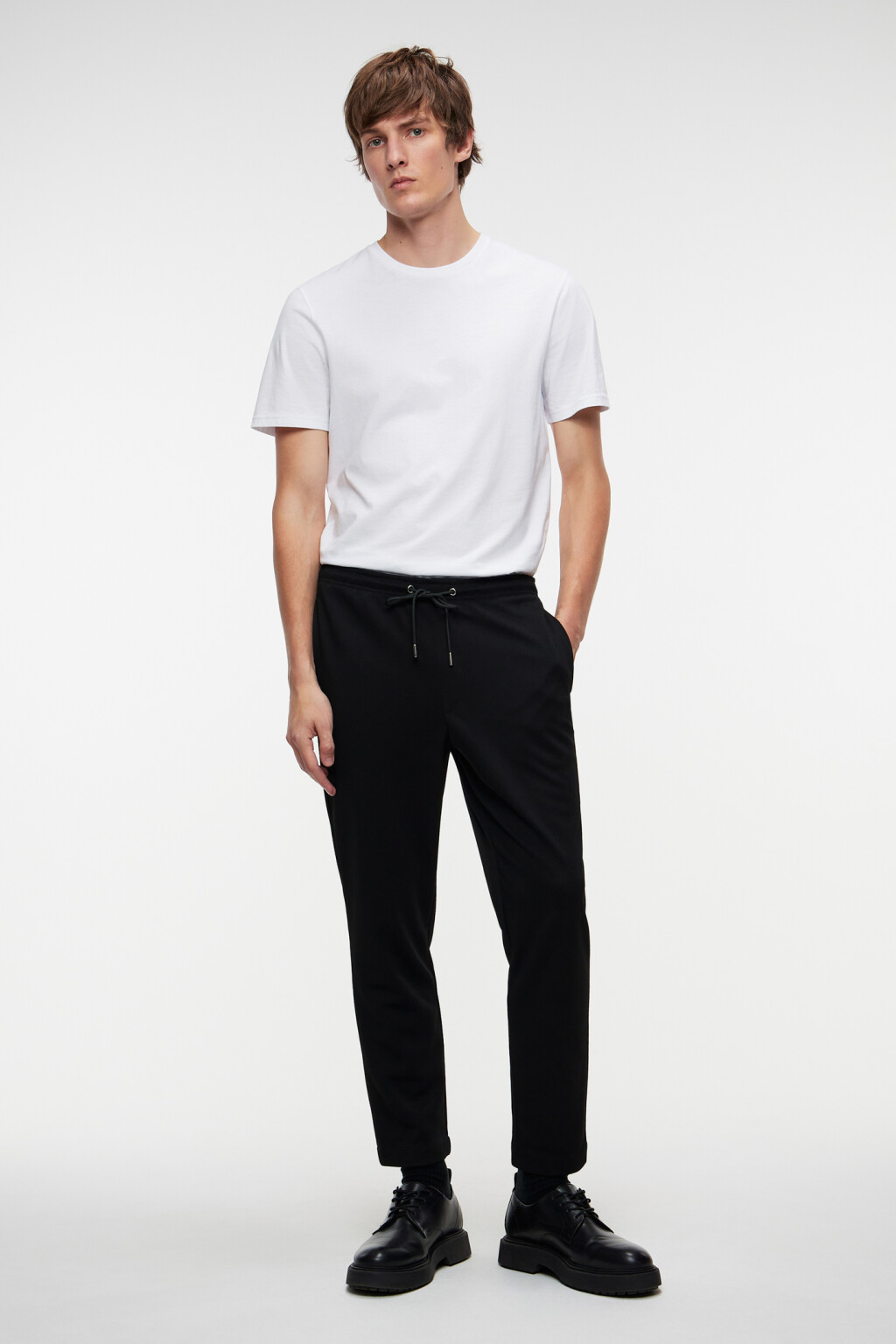 Брюки прямые костюмные с поясом на завязках - цвет черный - 4