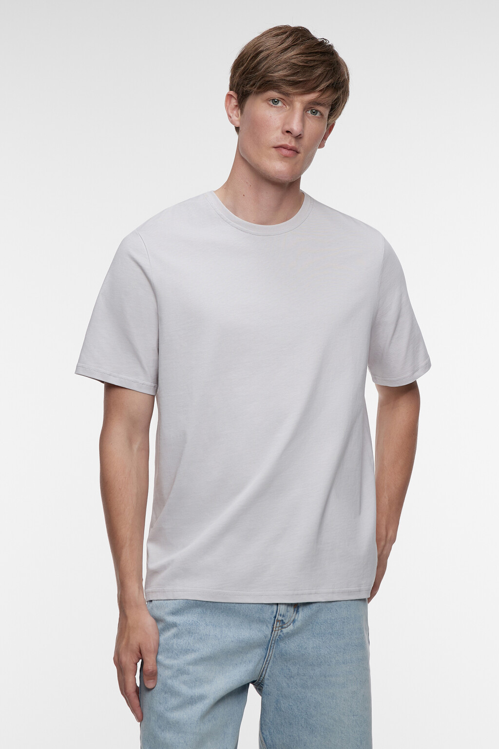 Футболка прямая однотонная из хлопкового трикотажа - цвет серый - 1