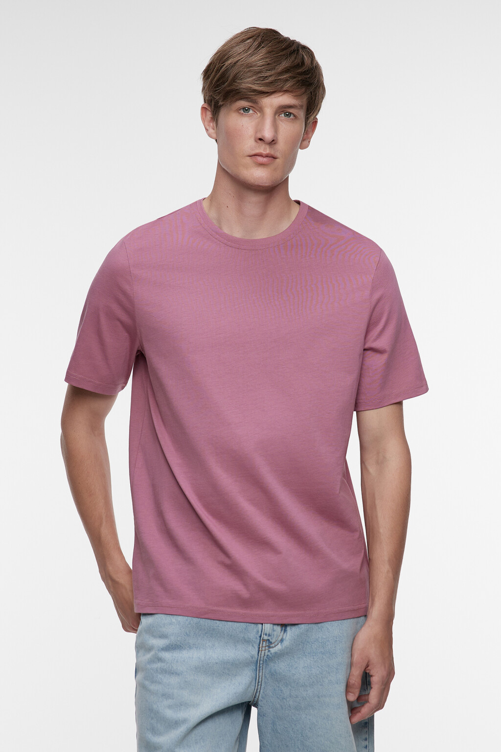 Футболка прямая однотонная из хлопкового трикотажа - цвет розовый - 1