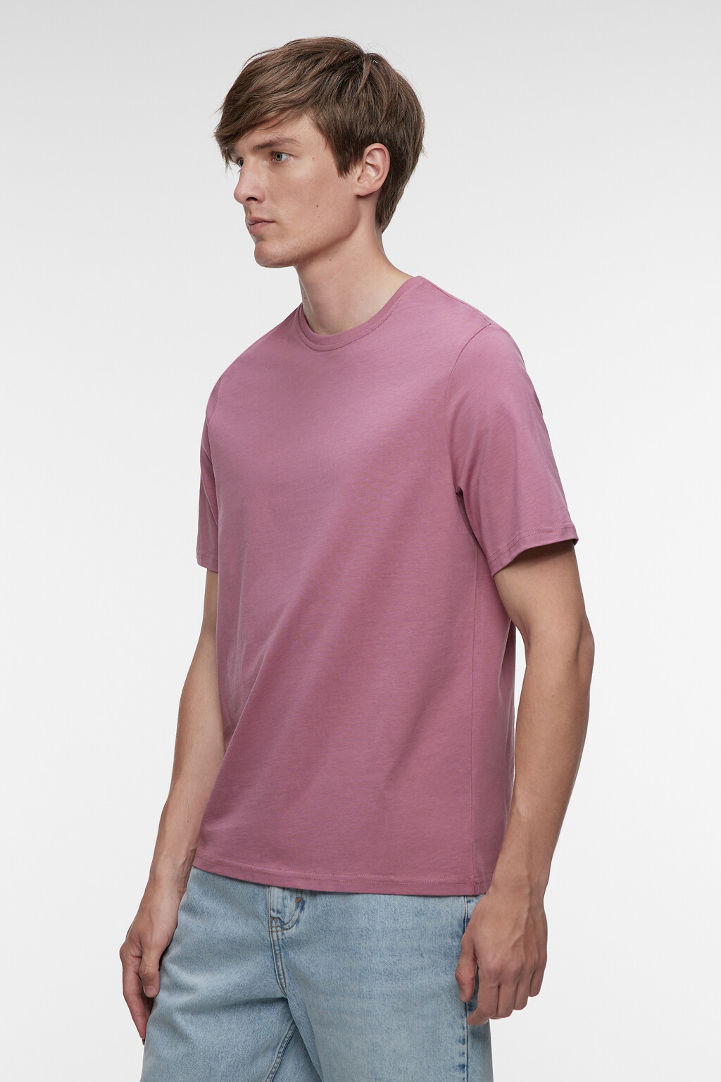 Футболка прямая однотонная из хлопкового трикотажа - цвет розовый - 2