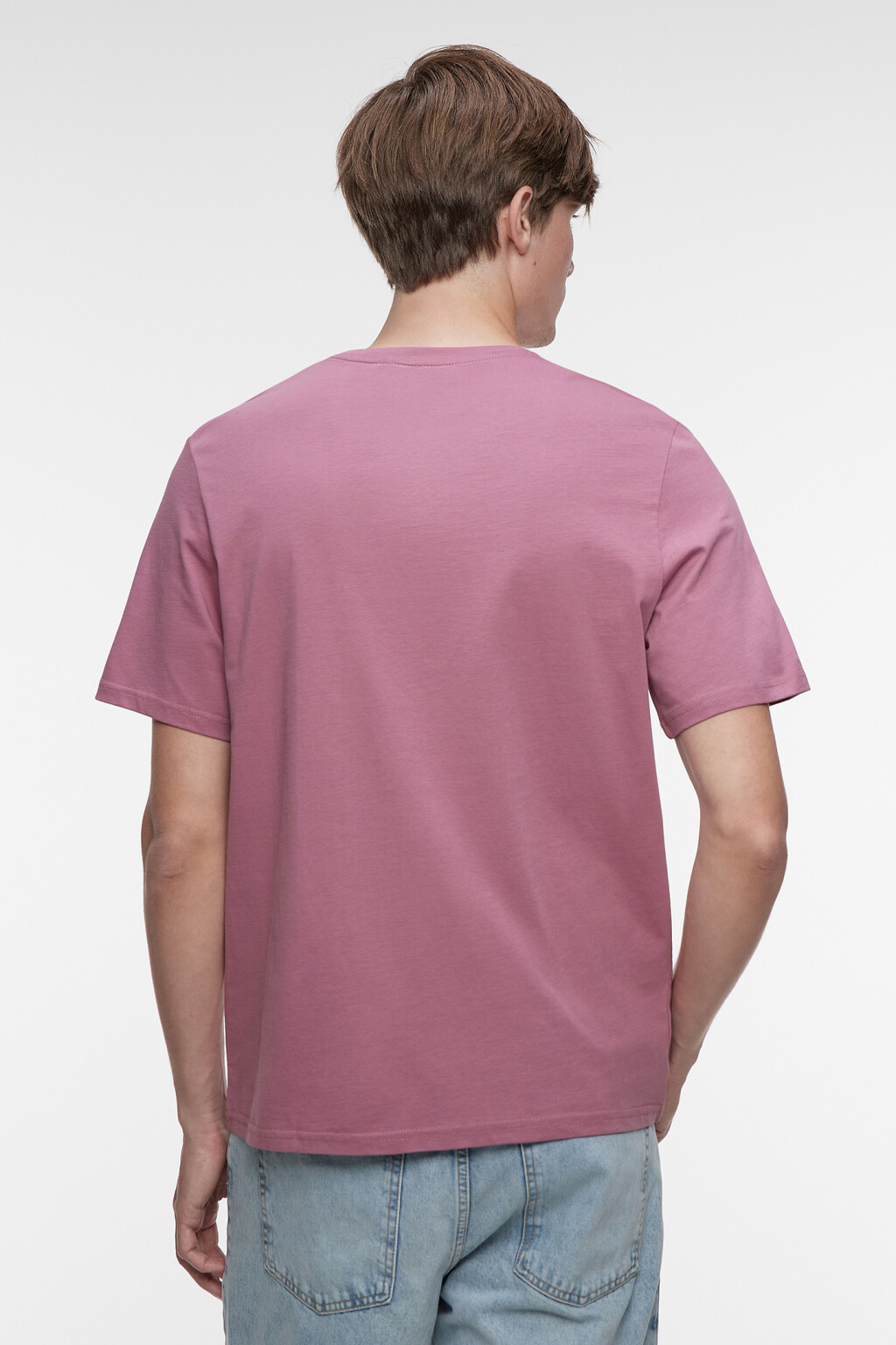 Футболка прямая однотонная из хлопкового трикотажа - цвет розовый - 3
