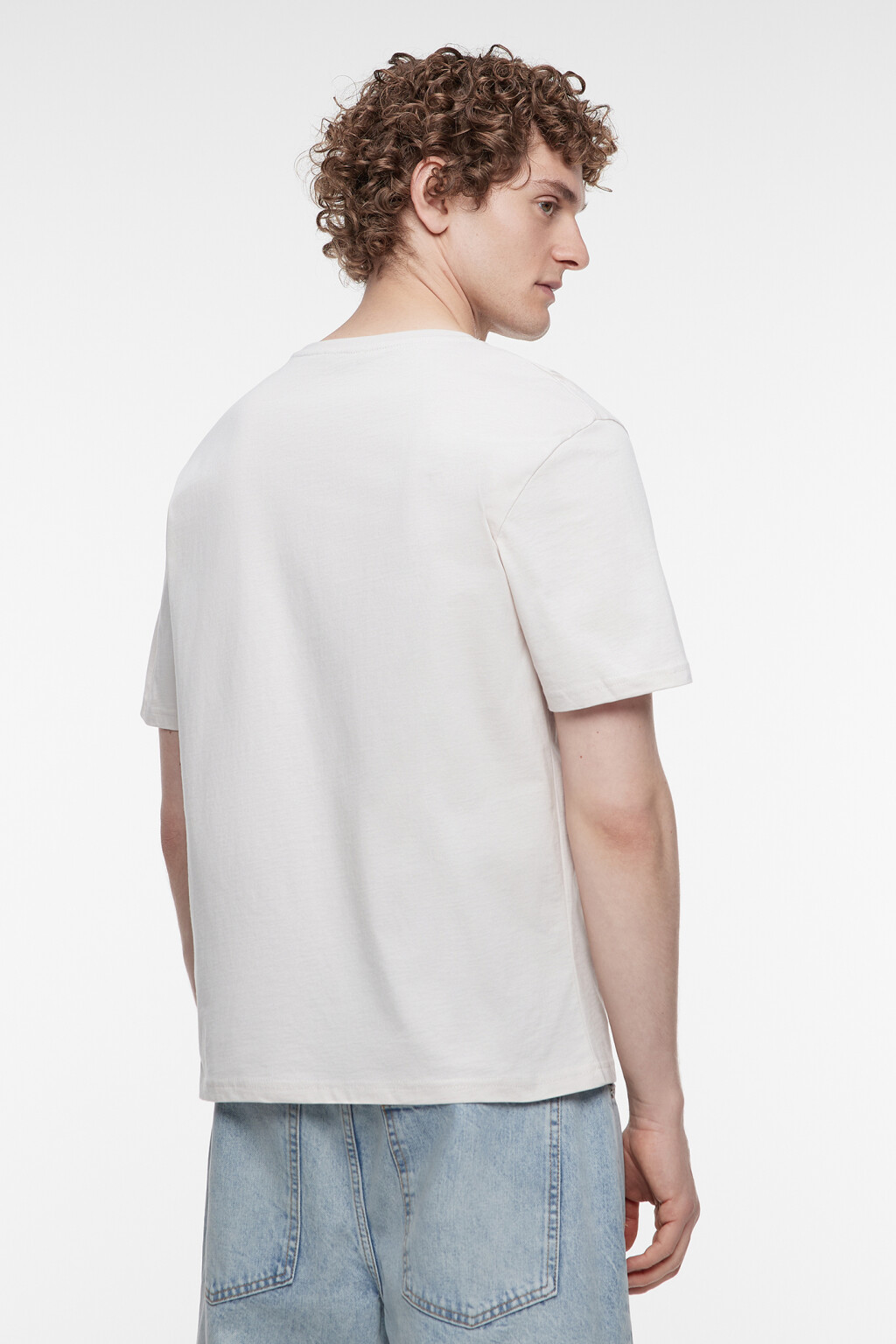 Футболка прямая хлопковая с принтом на груди - цвет бежевый - 3