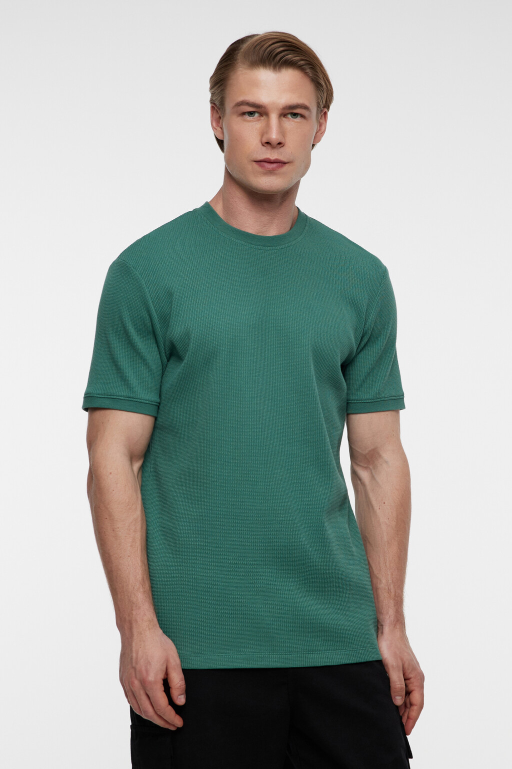 Футболка slim хлопковая из вафельной ткани - цвет зеленый - 4