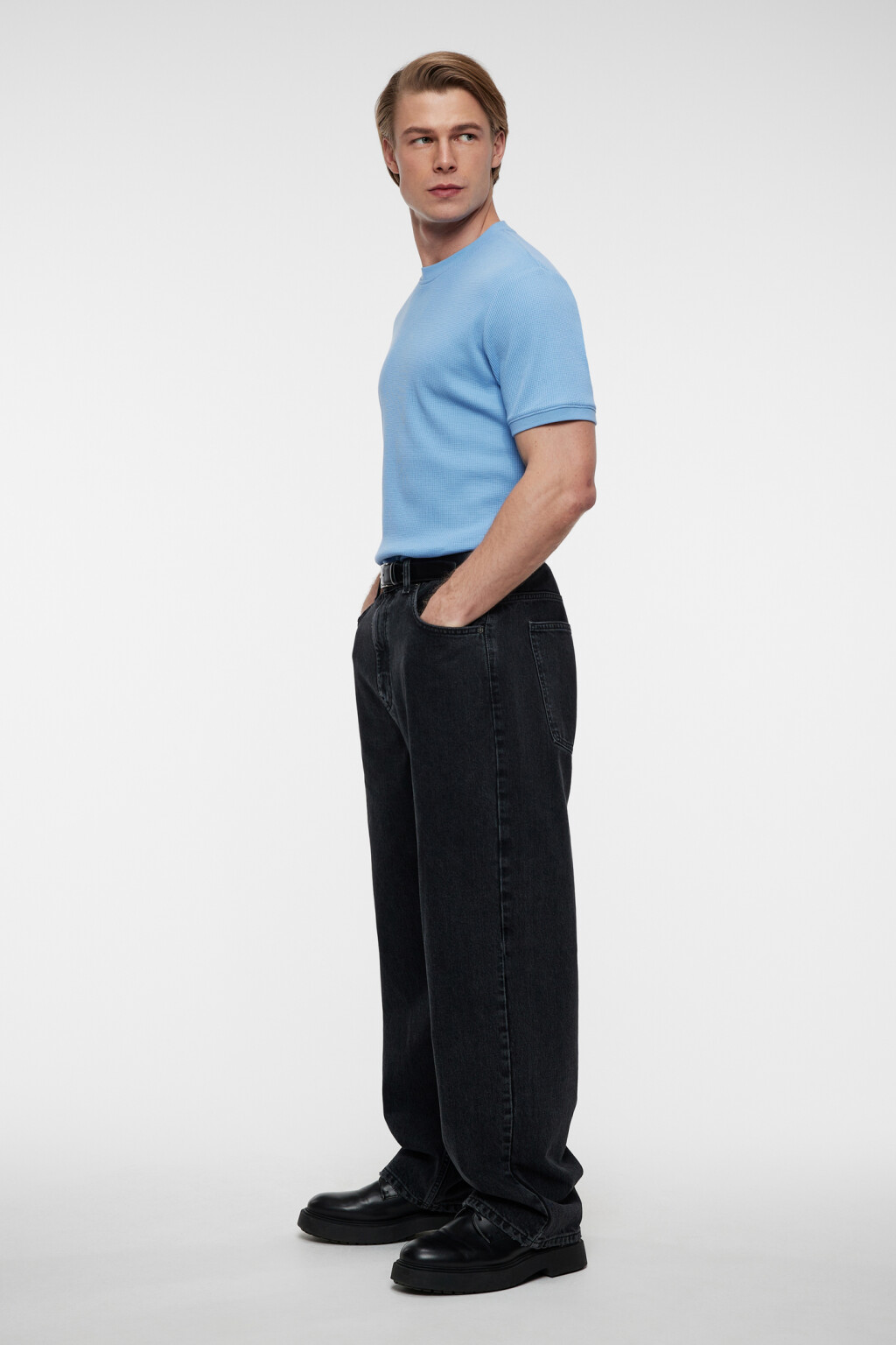 Футболка slim хлопковая из вафельной ткани - цвет голубой - 10