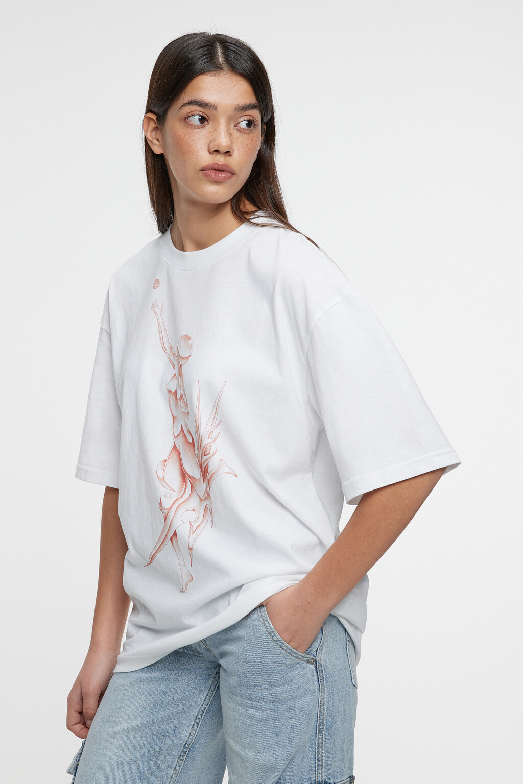 Футболка oversize прямая хлопковая с принтом - цвет белый - 9