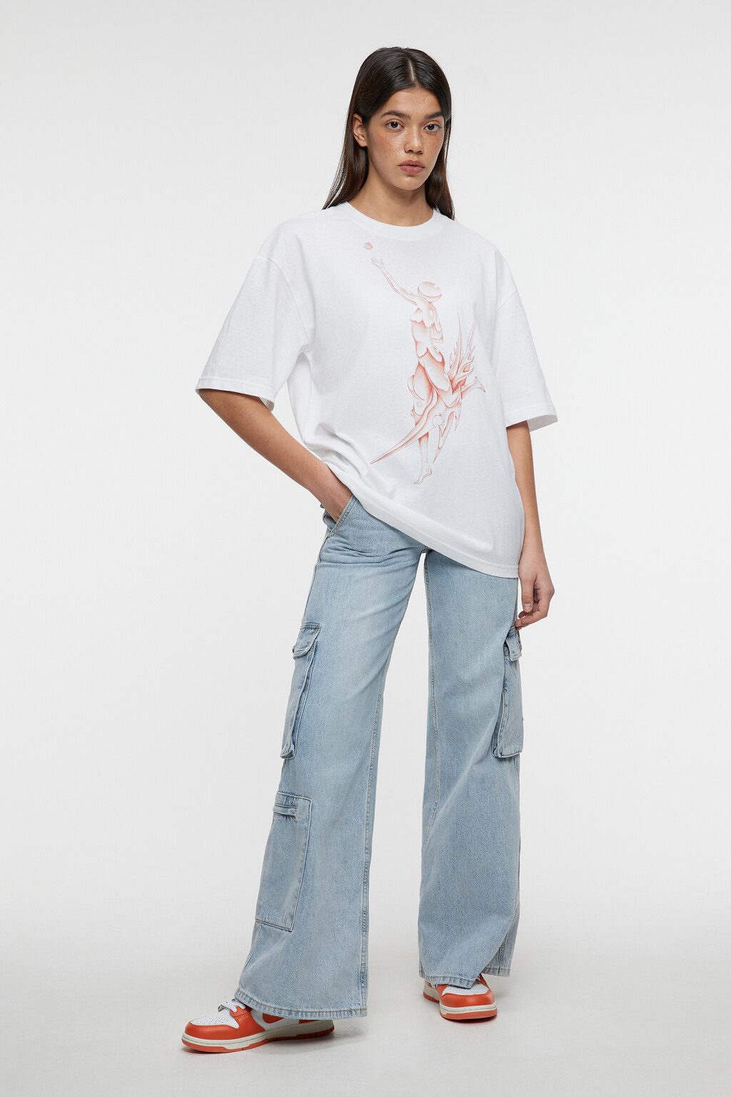 Футболка oversize прямая хлопковая с принтом - цвет белый - 11