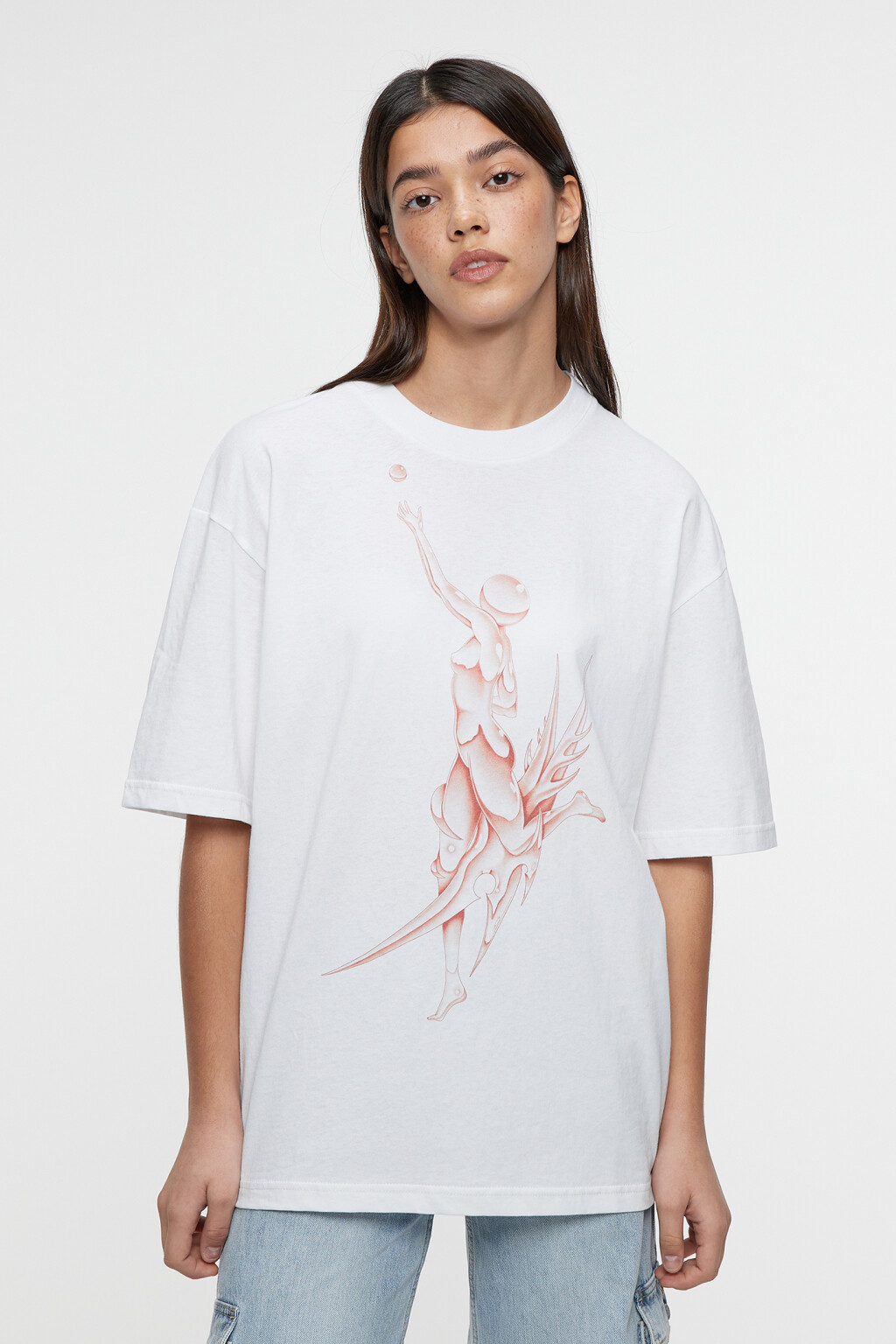 Футболка oversize прямая хлопковая с принтом - цвет белый - 10