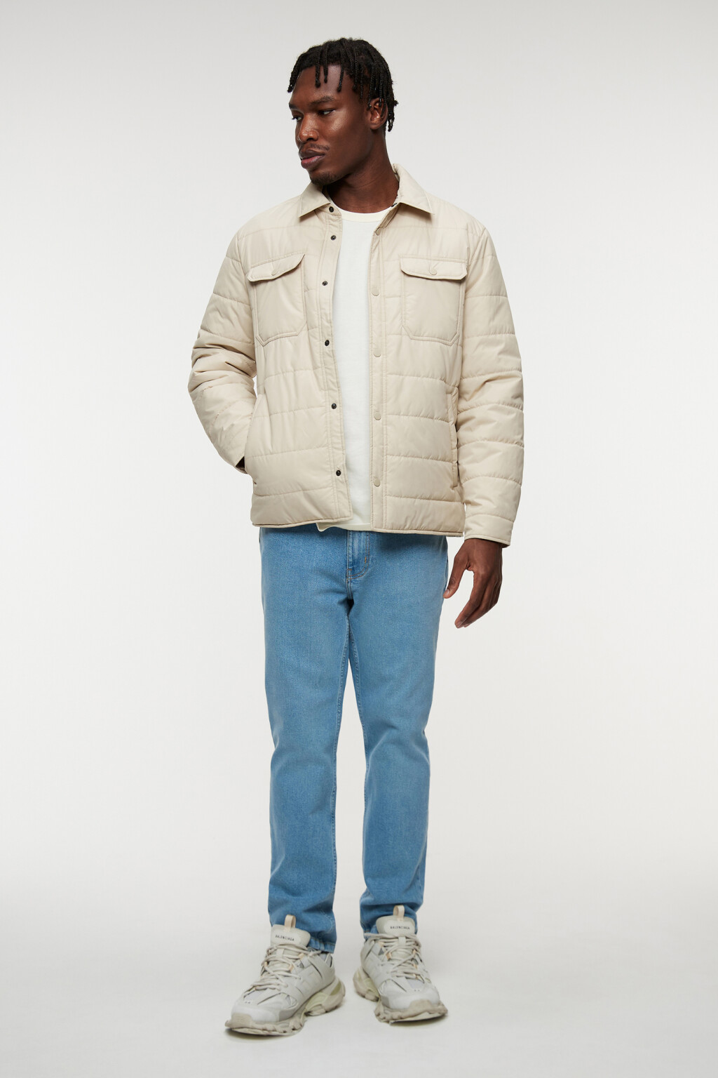 Куртка-рубашка утепленная стеганая с карманами - цвет бежевый - 4