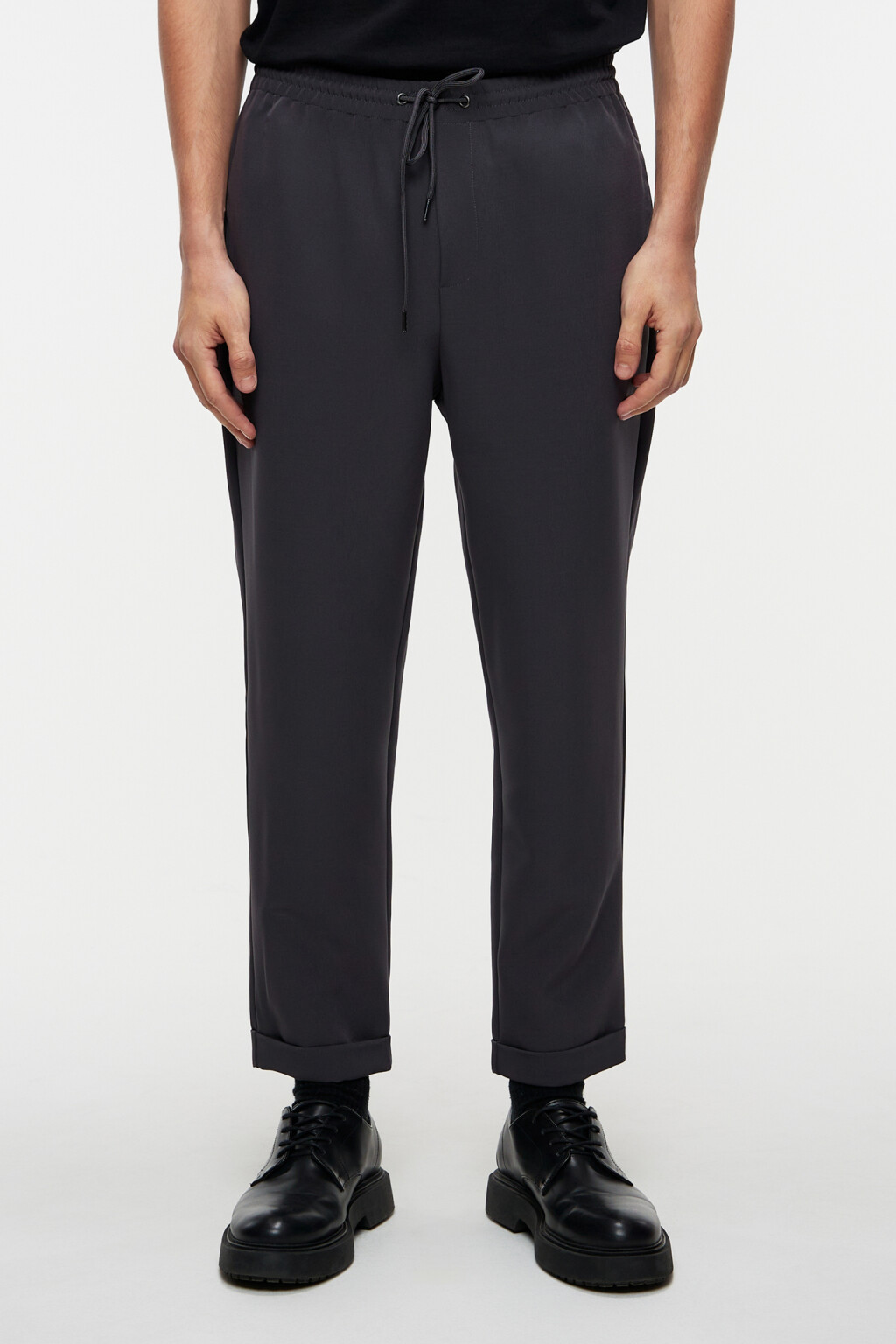 Брюки прямые костюмные с поясом на завязках - цвет серый - 1