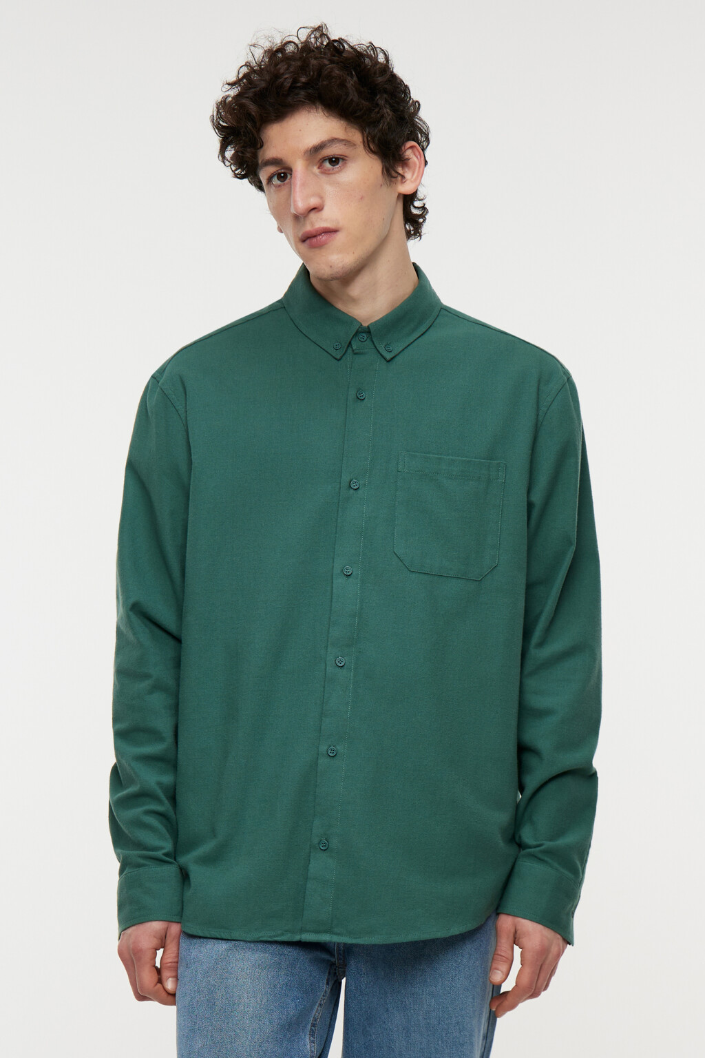 Рубашка классическая фланелевая прямого кроя - цвет зеленый - 2