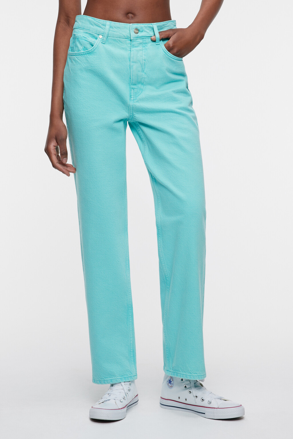 Джинсы прямые цветные с высокой посадкой - цвет голубой - 1