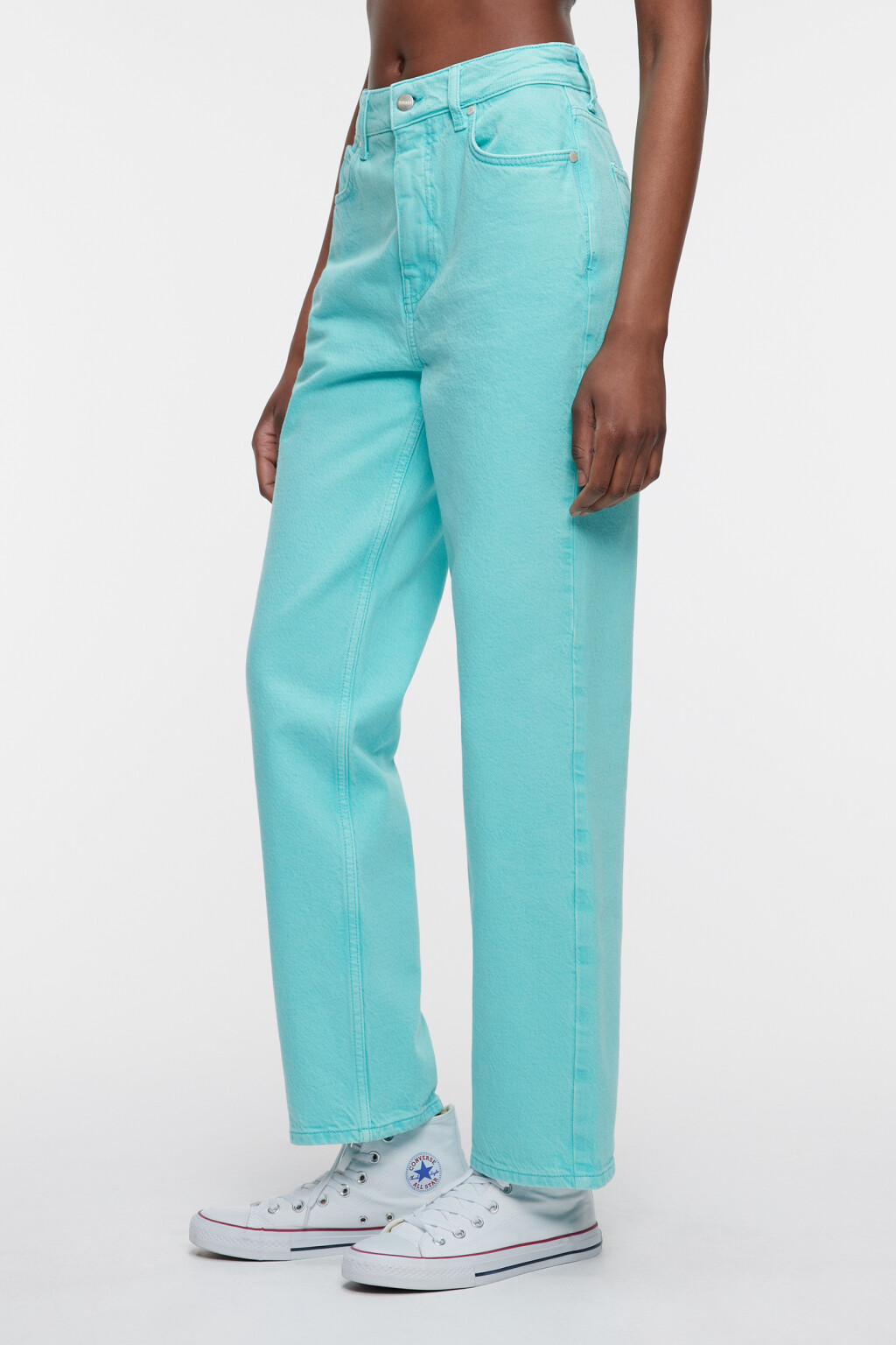 Джинсы прямые цветные с высокой посадкой - цвет голубой - 2
