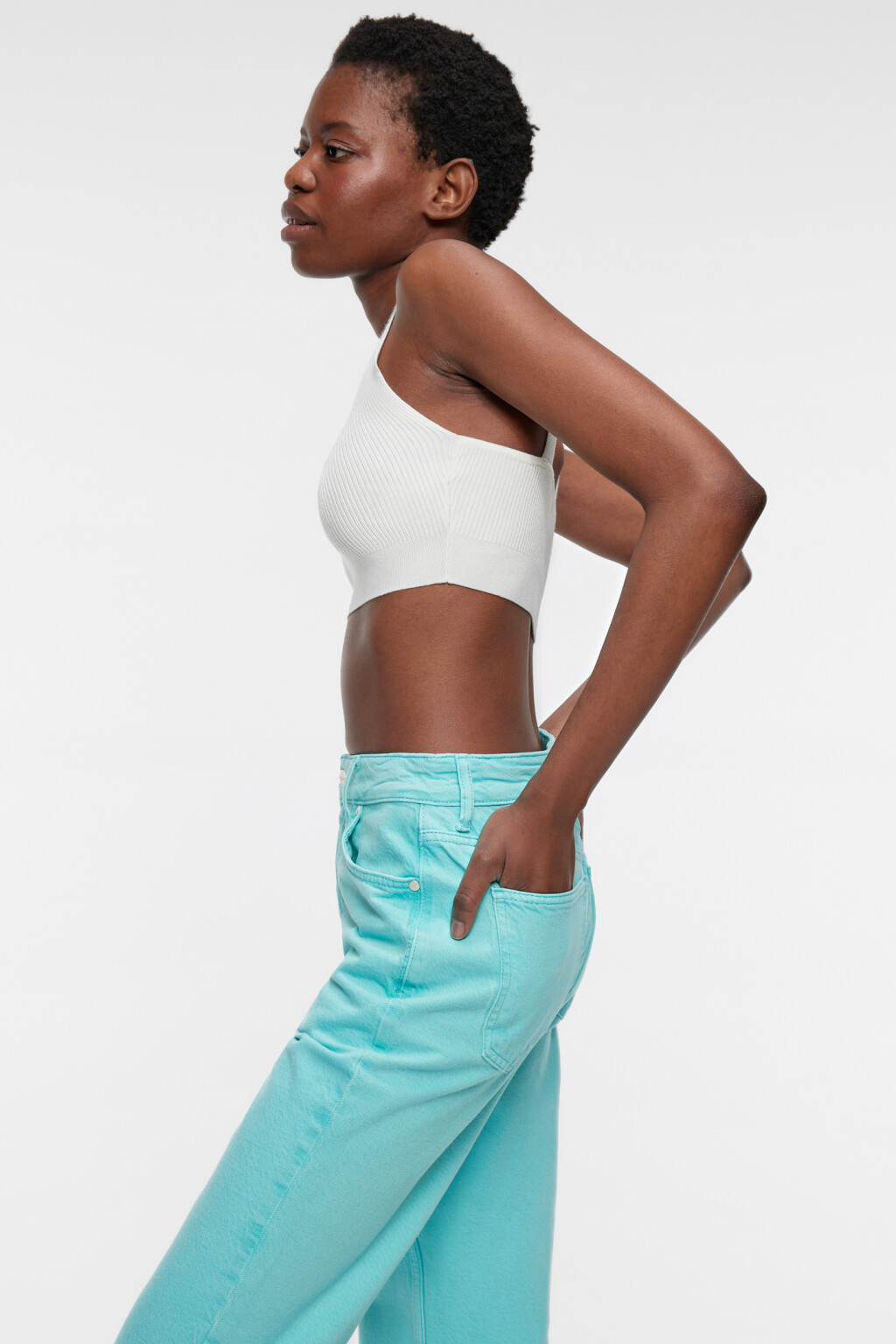 Джинсы прямые цветные с высокой посадкой - цвет голубой - 7