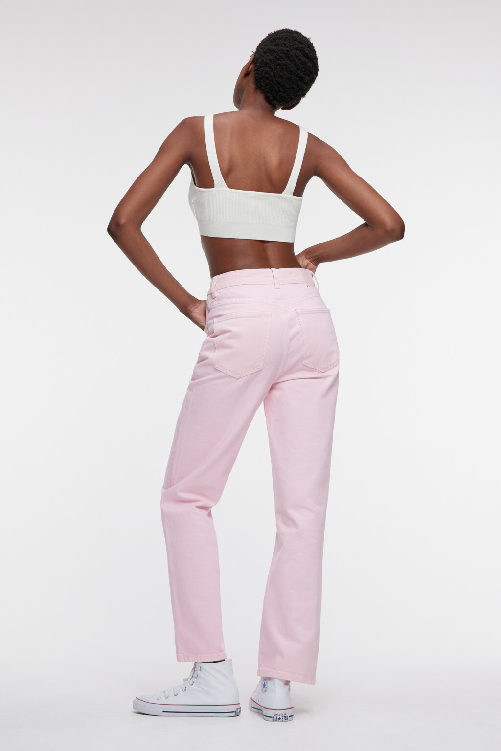 Джинсы прямые цветные с высокой посадкой - цвет розовый - 2