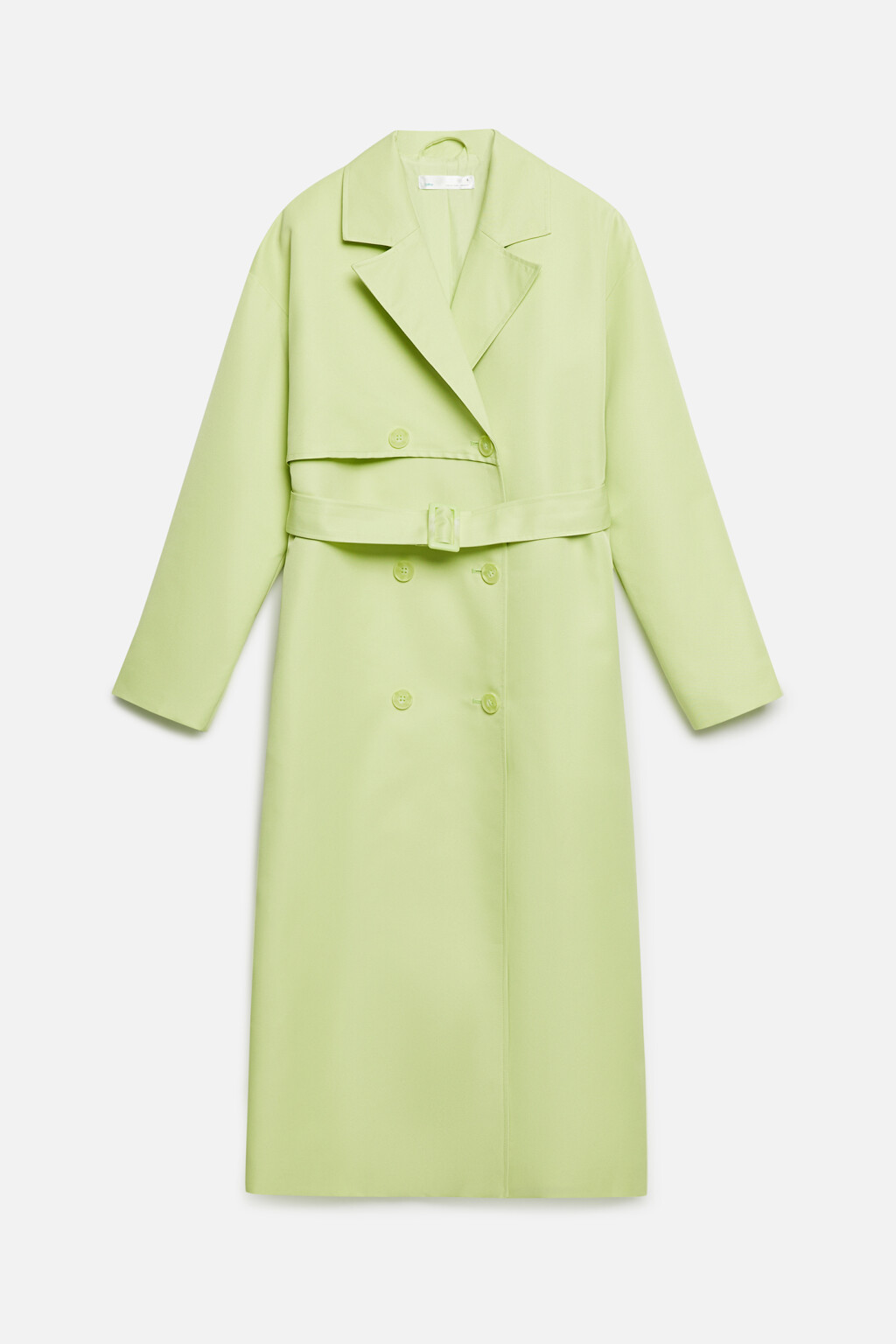 Плащ-тренчкот длинный двубортный с поясом - цвет зеленый - 10