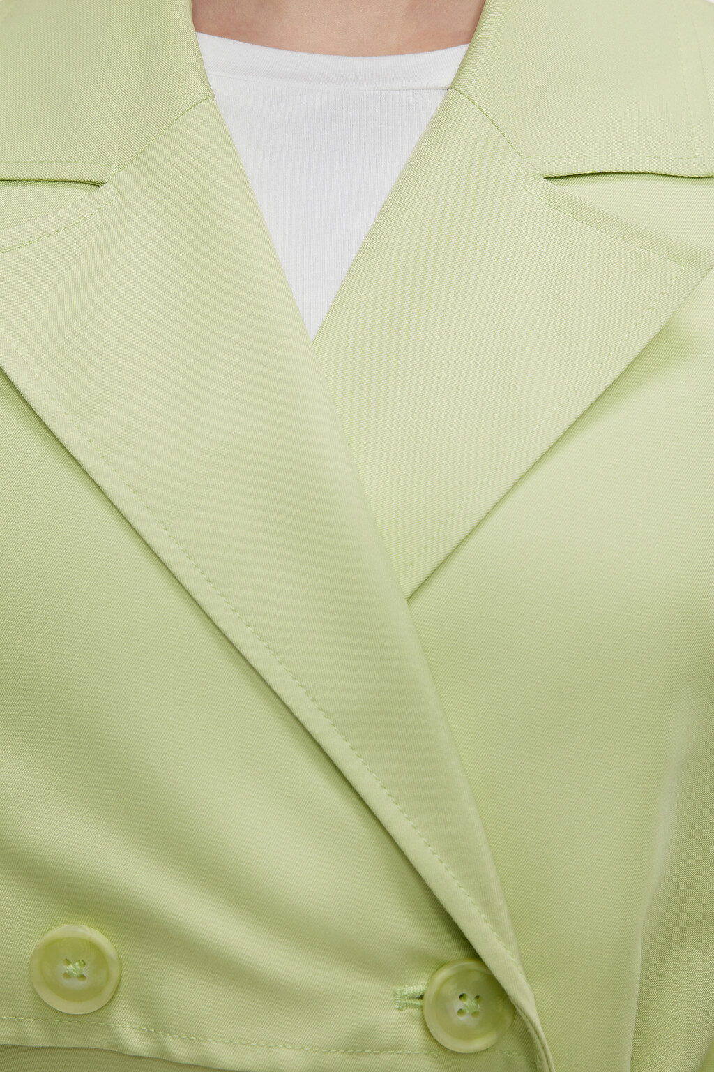 Плащ-тренчкот длинный двубортный с поясом - цвет зеленый - 5