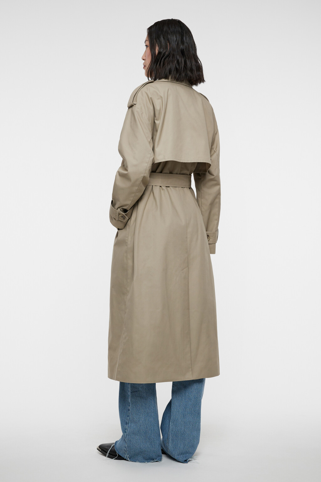 Плащ-тренчкот двубортный с поясом и пелериной - цвет зеленый - 3