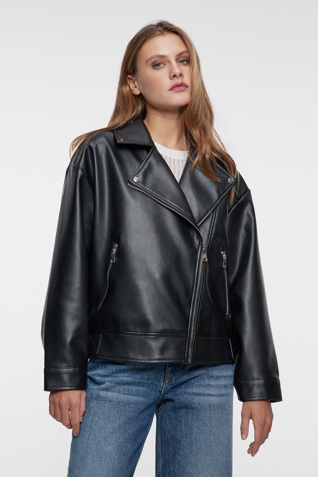 Куртка-косуха oversize байкерская - цвет черный - 1