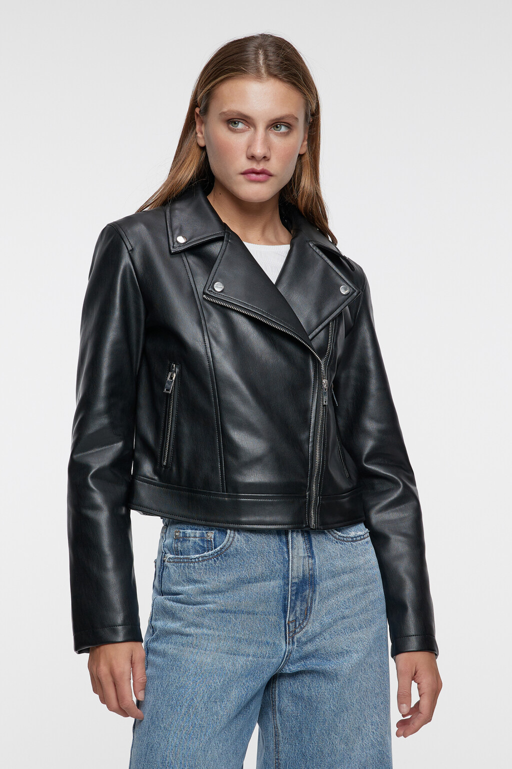 Куртка-косуха укороченная - цвет черный - 1