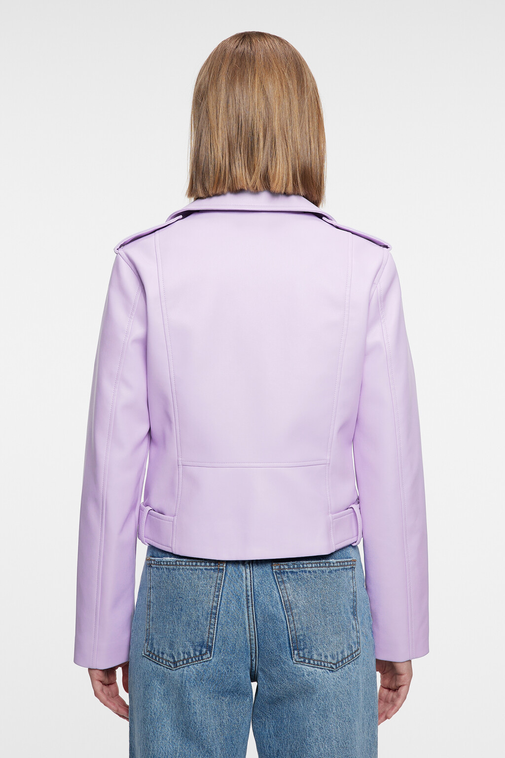 Куртка-косуха укороченная с ремнем - цвет сиреневый - 3
