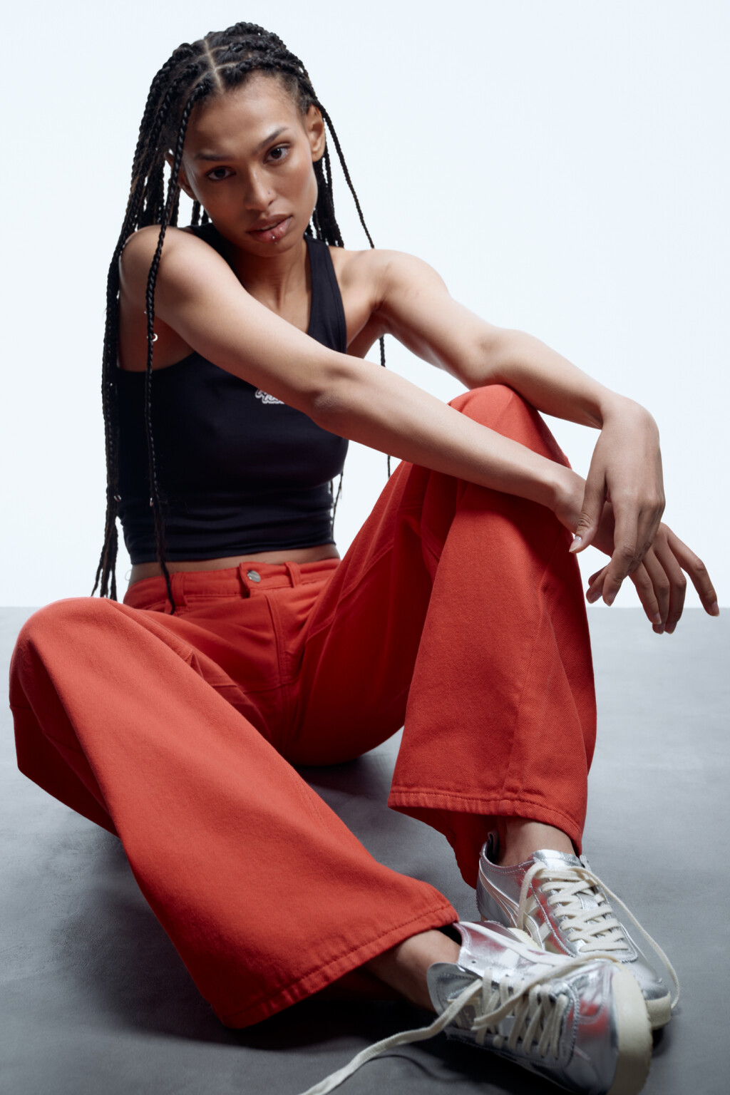 Джинсы wide leg цветные с высокой посадкой - цвет красный - 9