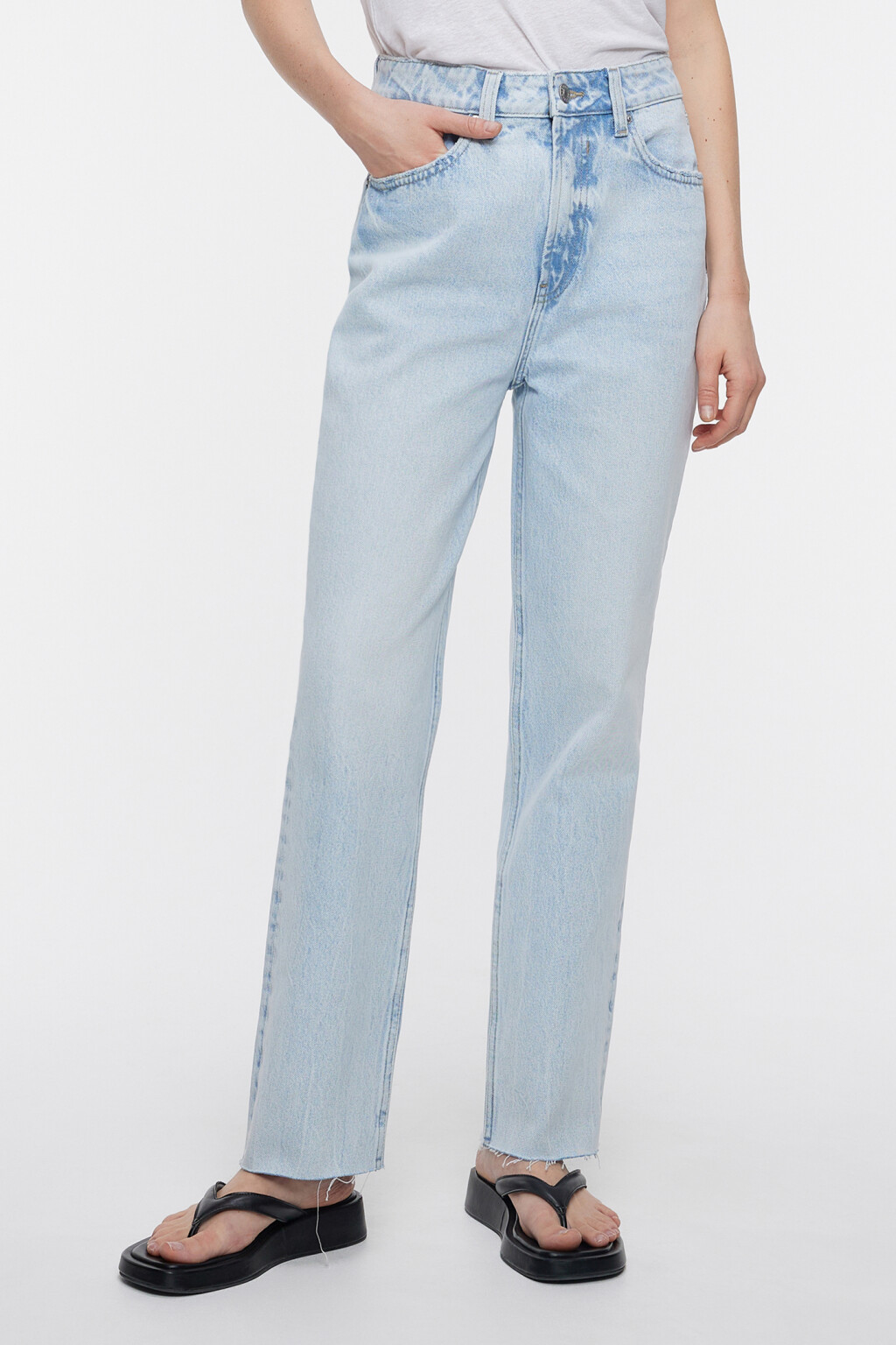 Джинсы straight прямые с обрезанными краями - цвет голубой - 1