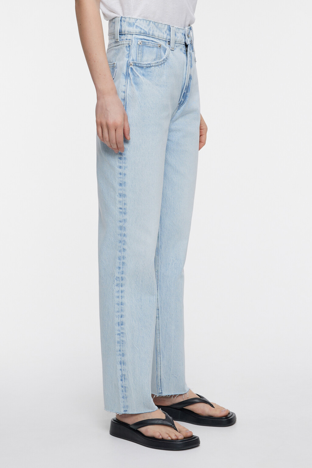 Джинсы straight прямые с обрезанными краями - цвет голубой - 2