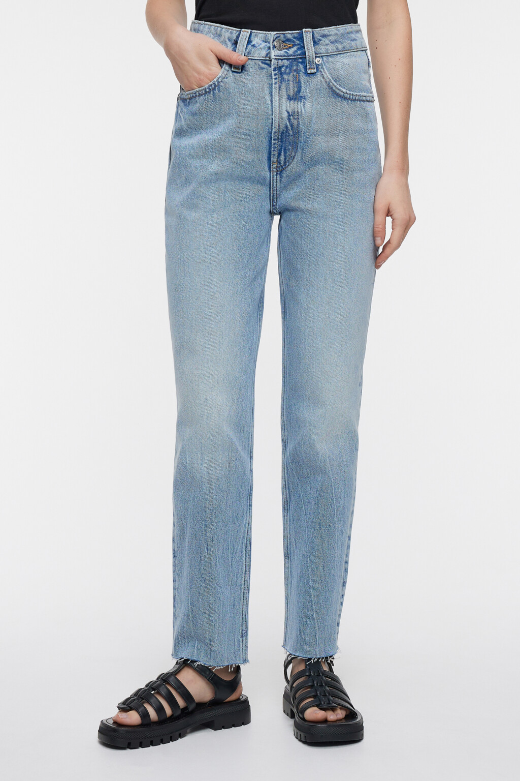 Джинсы straight прямые с обрезанными краями - цвет голубой - 2