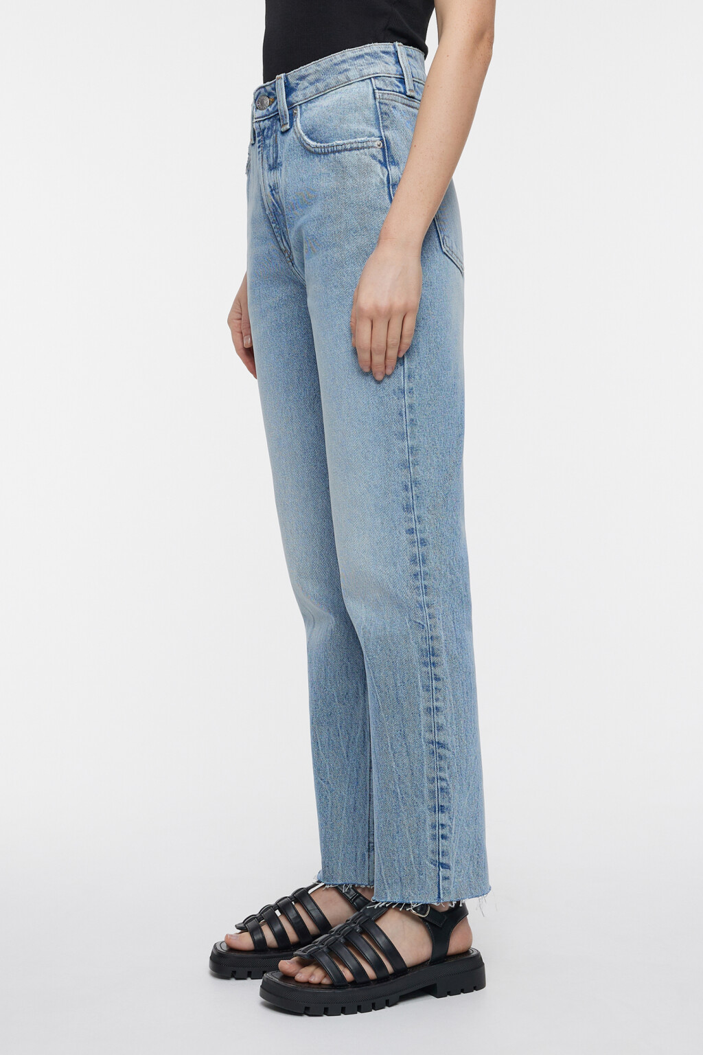 Джинсы straight прямые с обрезанными краями - цвет голубой - 3