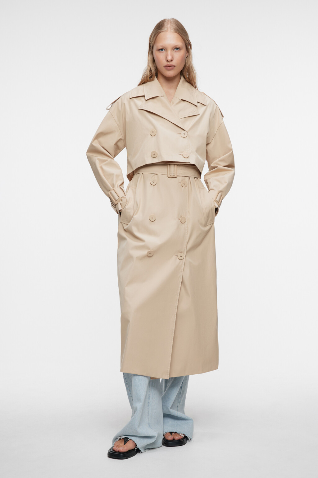 Плащ-трансформер двубортный с поясом и пелериной - цвет бежевый - 1
