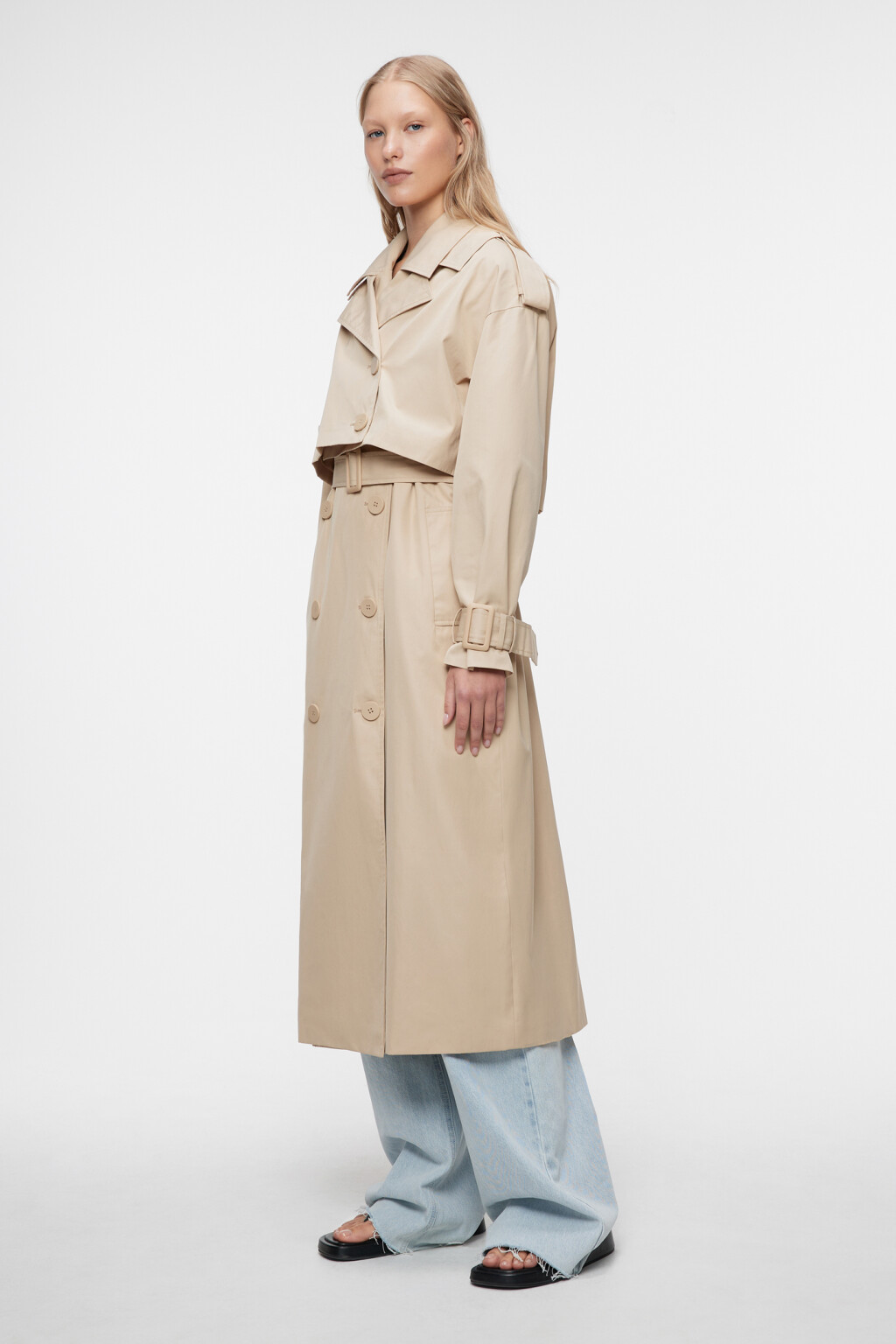 Плащ-трансформер двубортный с поясом и пелериной - цвет бежевый - 2