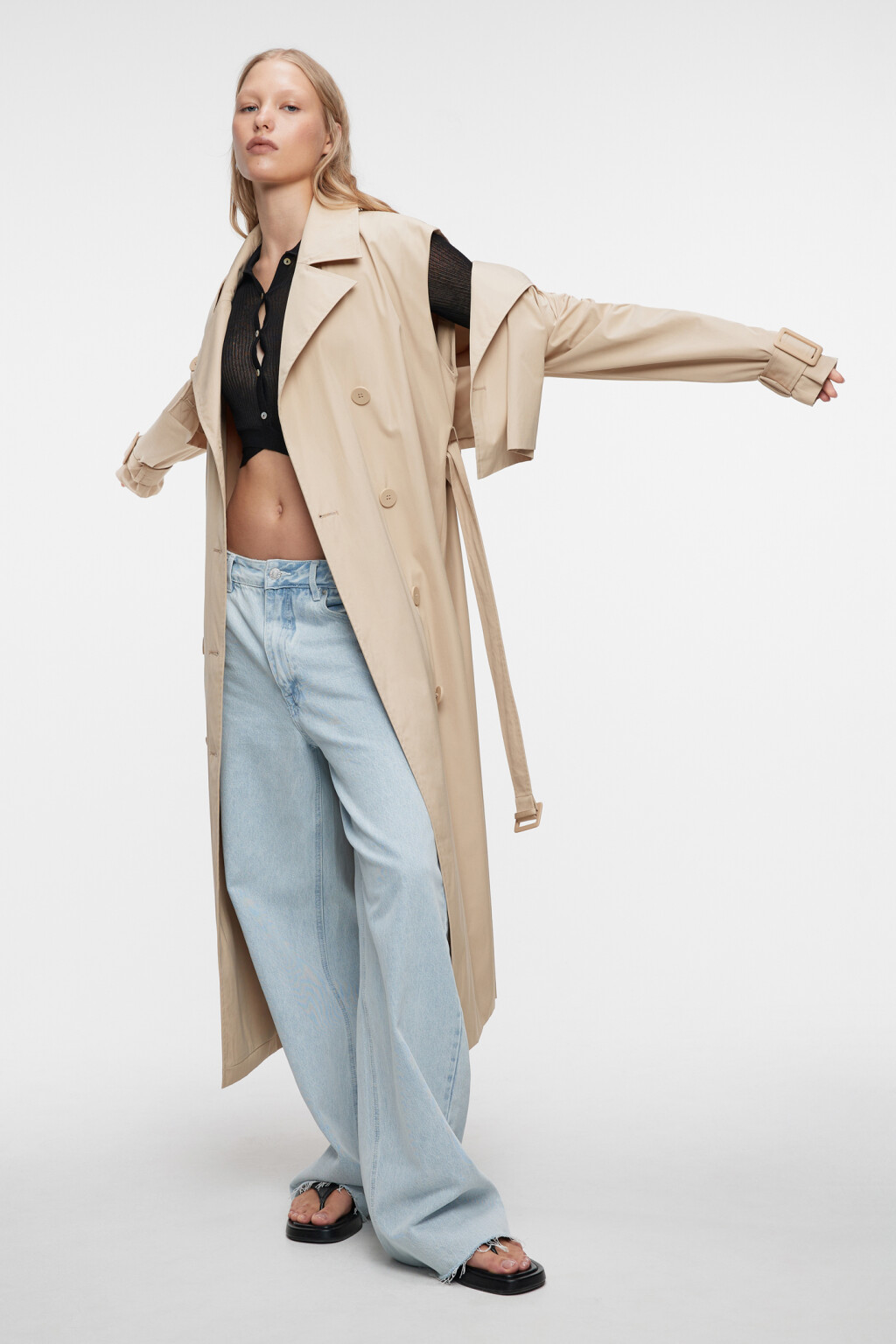 Плащ-трансформер двубортный с поясом и пелериной - цвет бежевый - 10