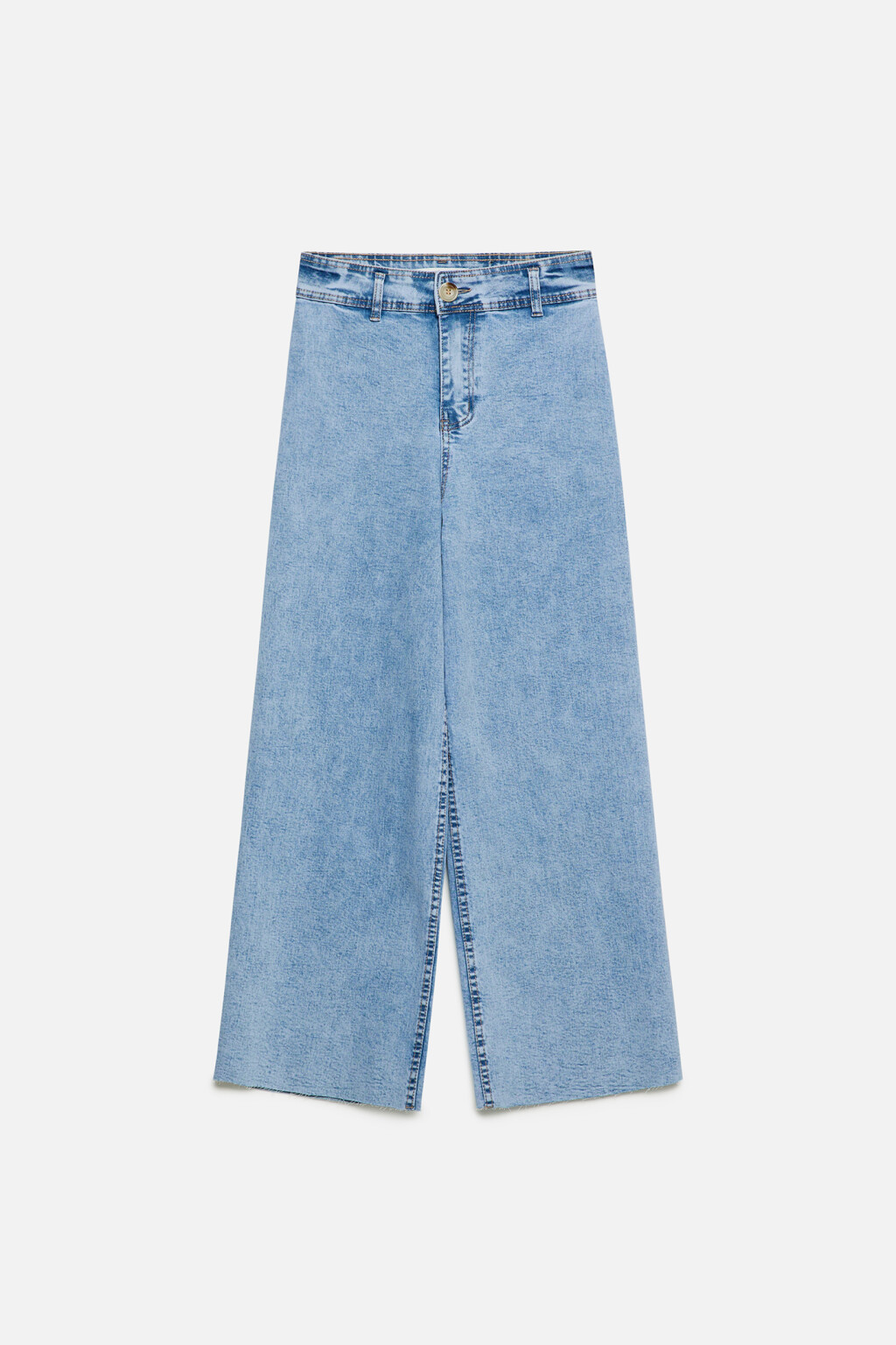 Джинсы wide leg укороченные с обрезанными краями - цвет голубой - 7