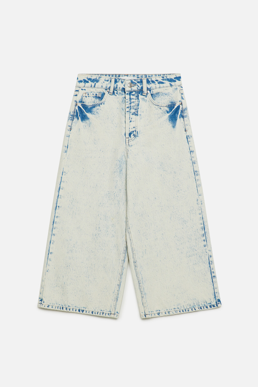 Джинсы-кюлоты широкие укороченные с вареным эффектом - цвет голубой - 8