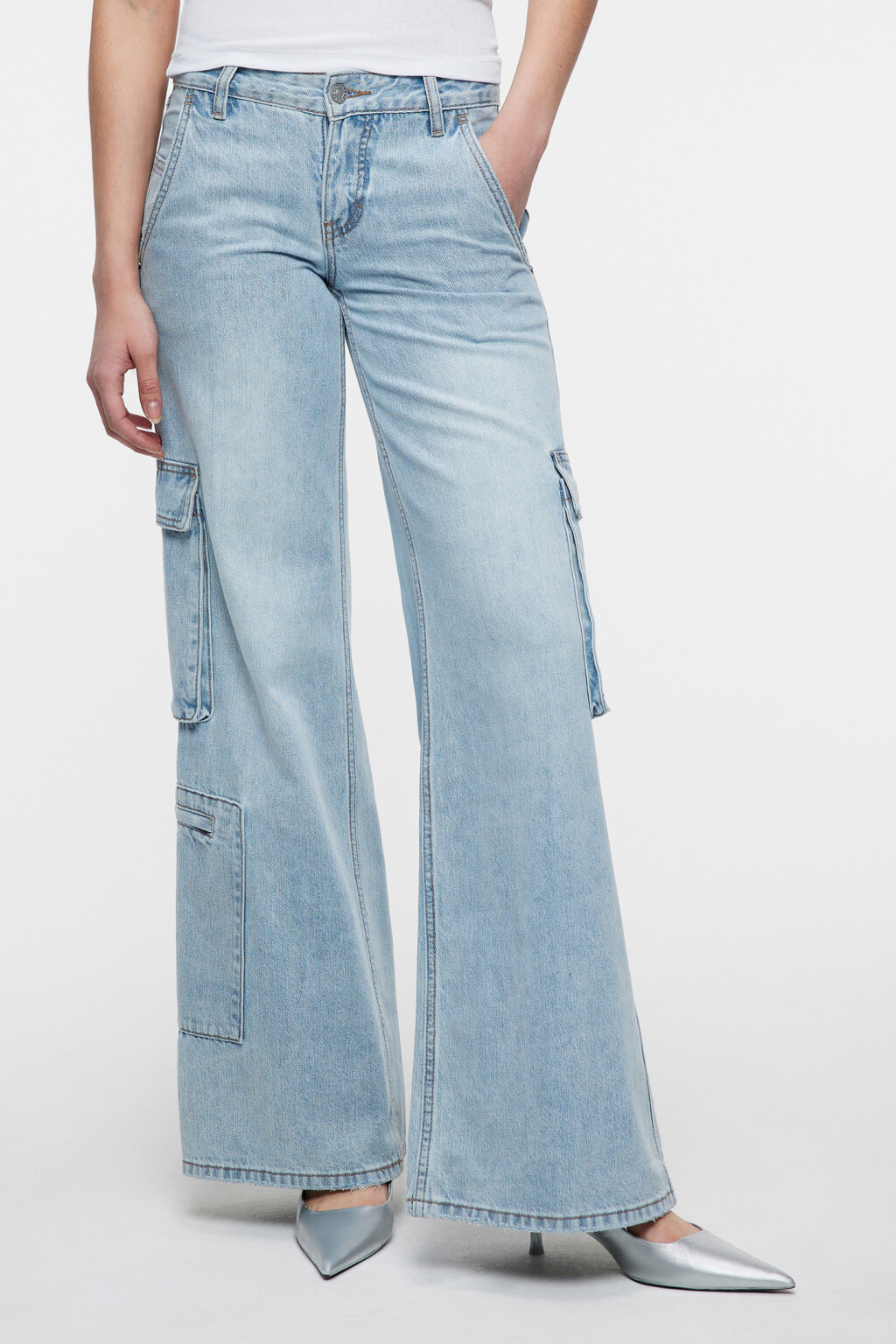 Джинсы карго широкие с низкой посадкой - цвет голубой - 1