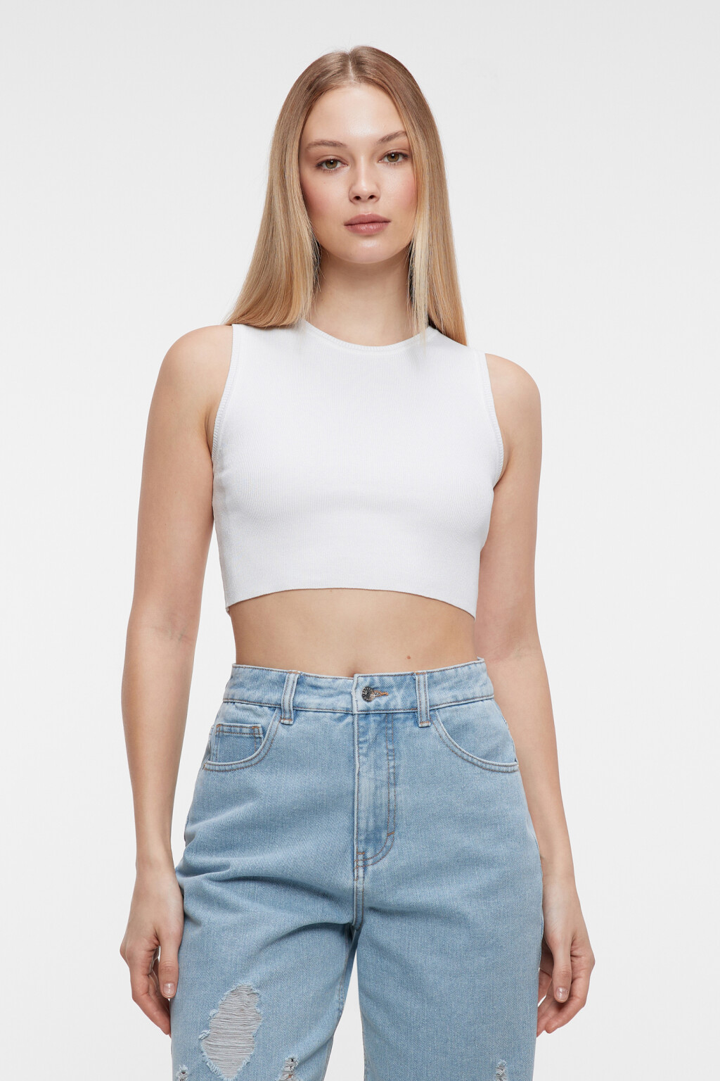 Топ-майка вискозный облегающий в рубчик - цвет белый - 1