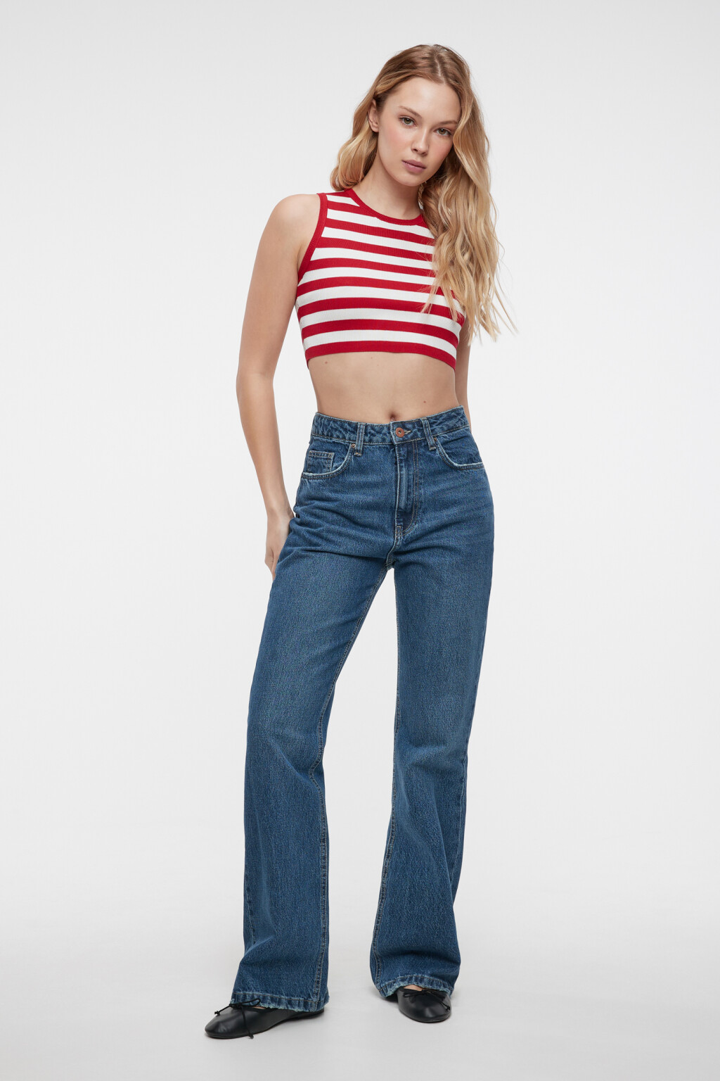 Топ-майка вискозный облегающий в рубчик - цвет красный - 4