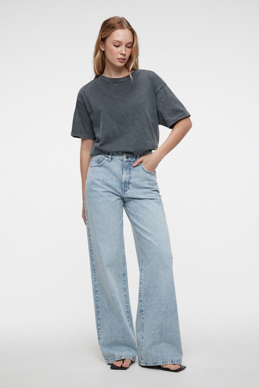 Джинсы wide leg широкие с заниженной посадкой - цвет голубой - 4