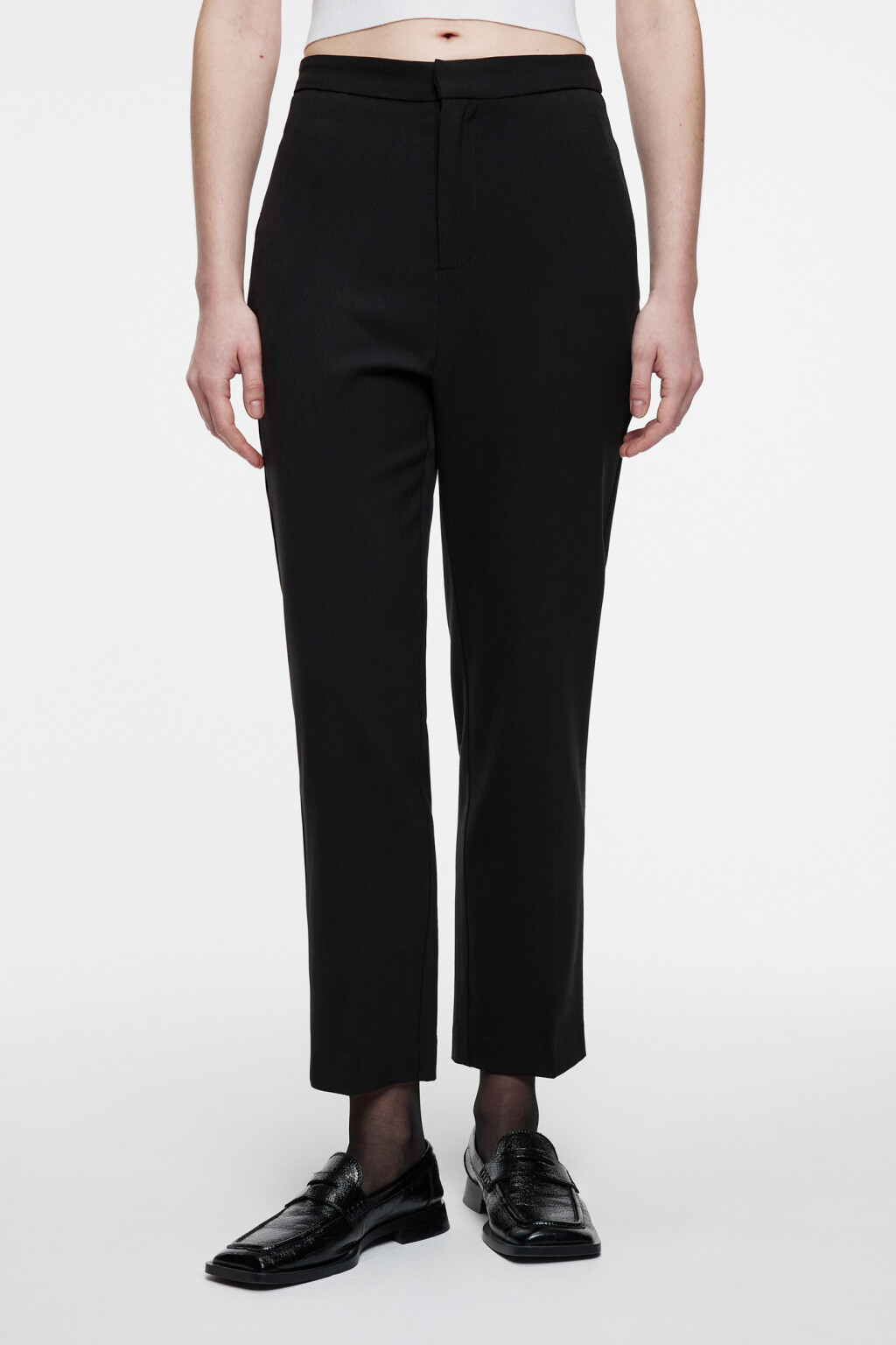 Брюки чинос укороченные костюмные с высокой посадкой - цвет черный - 1