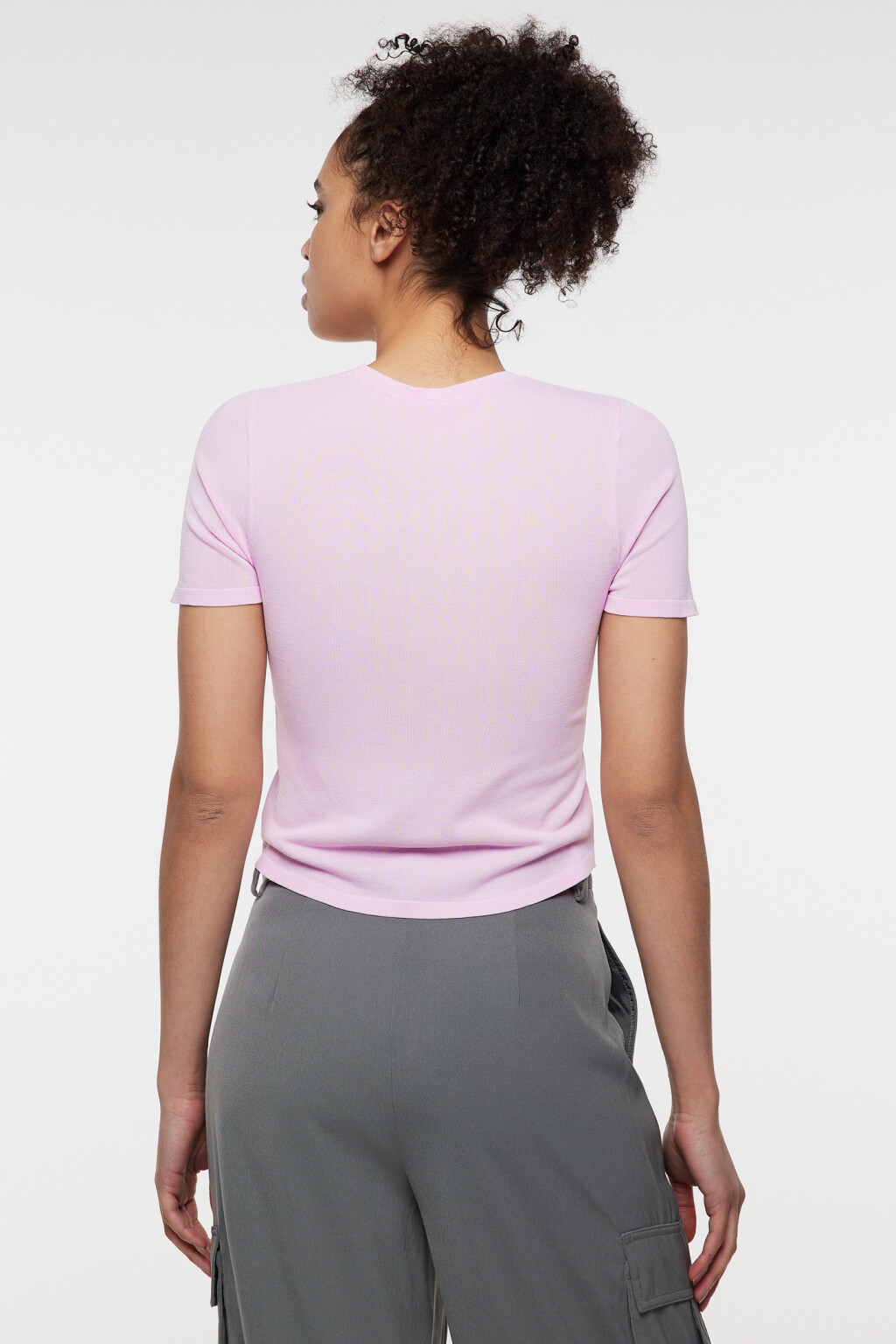 Топ-футболка вискозный укороченный в рубчик - цвет розовый - 3