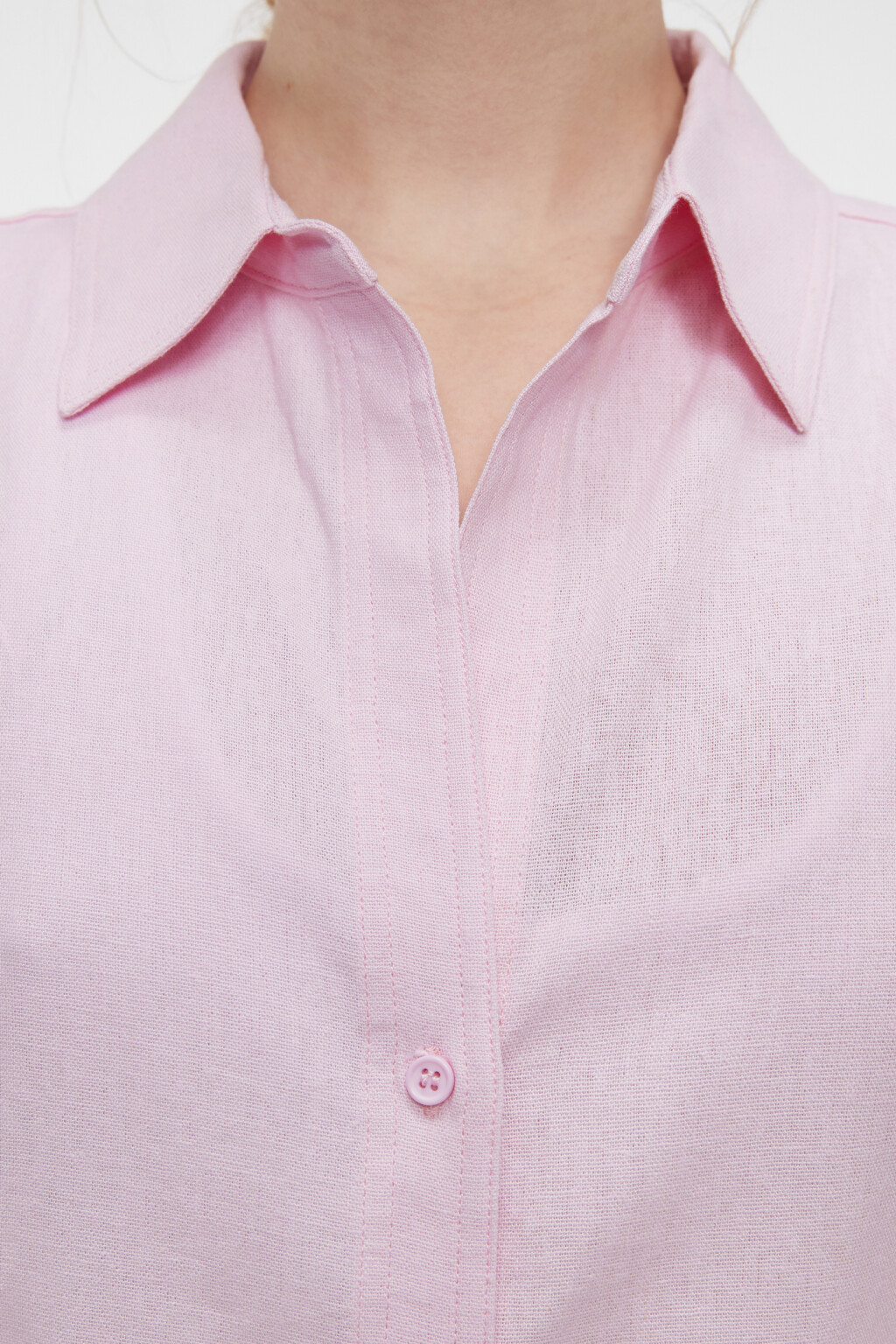 Блузка-рубашка oversize льняная с укороченными рукавами - цвет розовый - 5