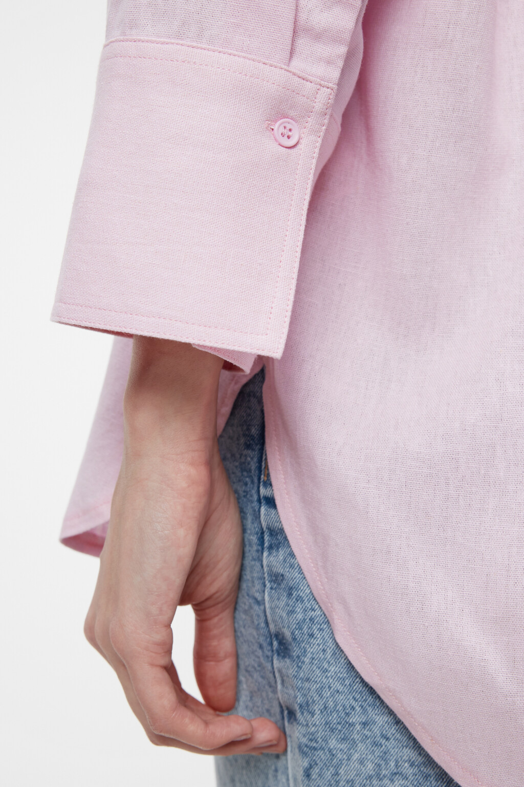 Блузка-рубашка oversize льняная с укороченными рукавами - цвет розовый - 6